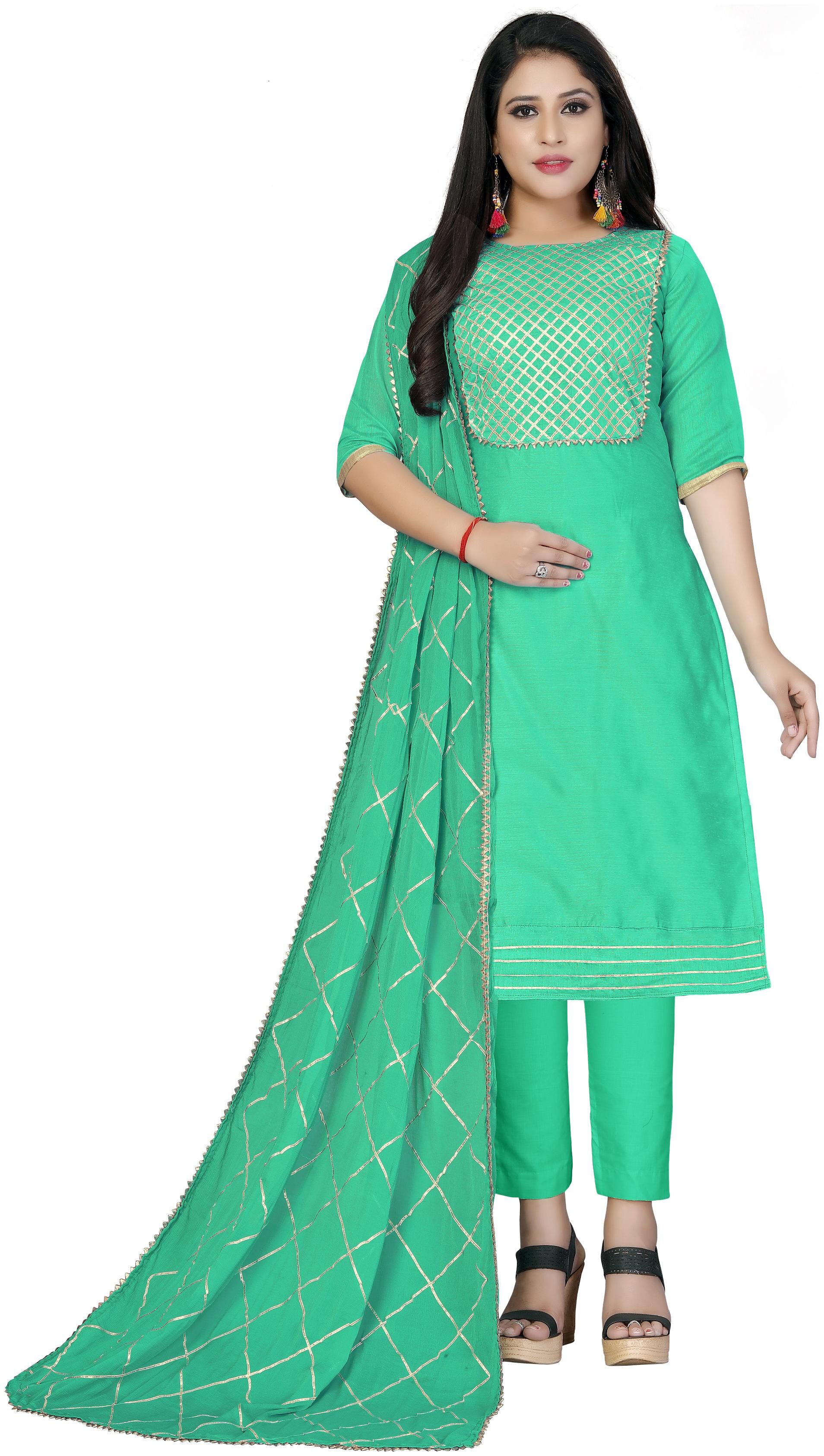 

Manvaa Women Green Lace Work Cotton Dress Material
