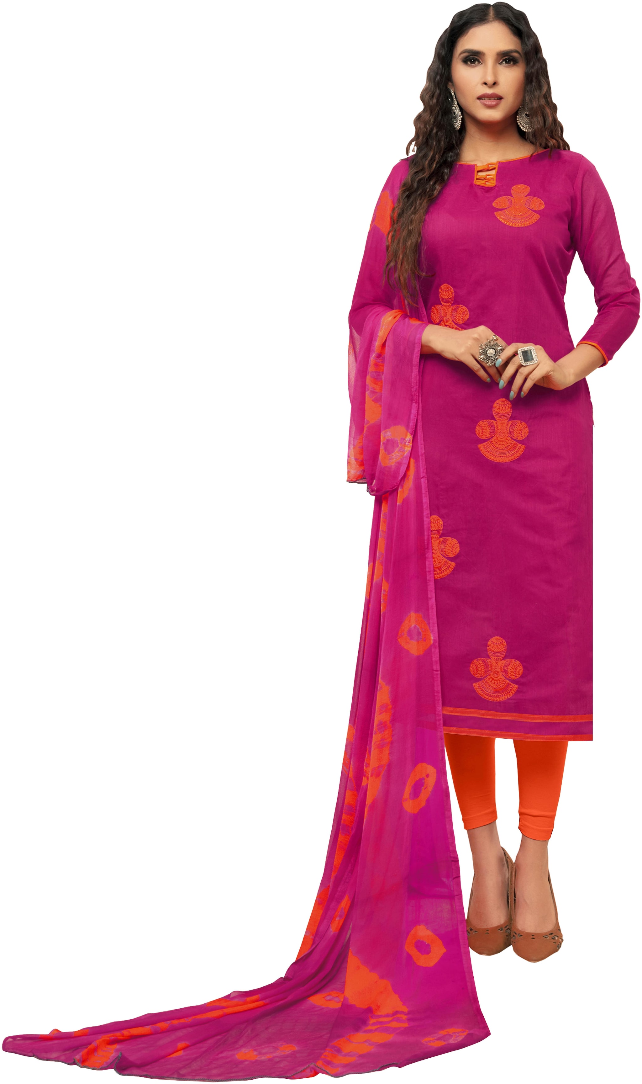 

Manvaa Women Pink Embroidered Modal Silk Dress Material