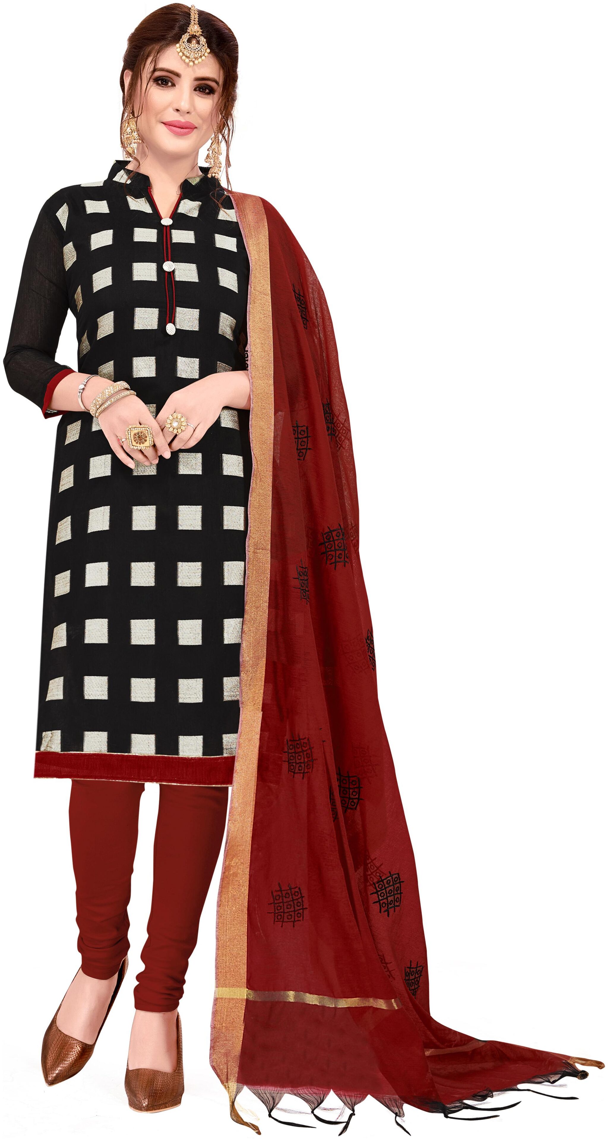 

Manvaa Women Black Woven Banarasi Jacquard Dress Material