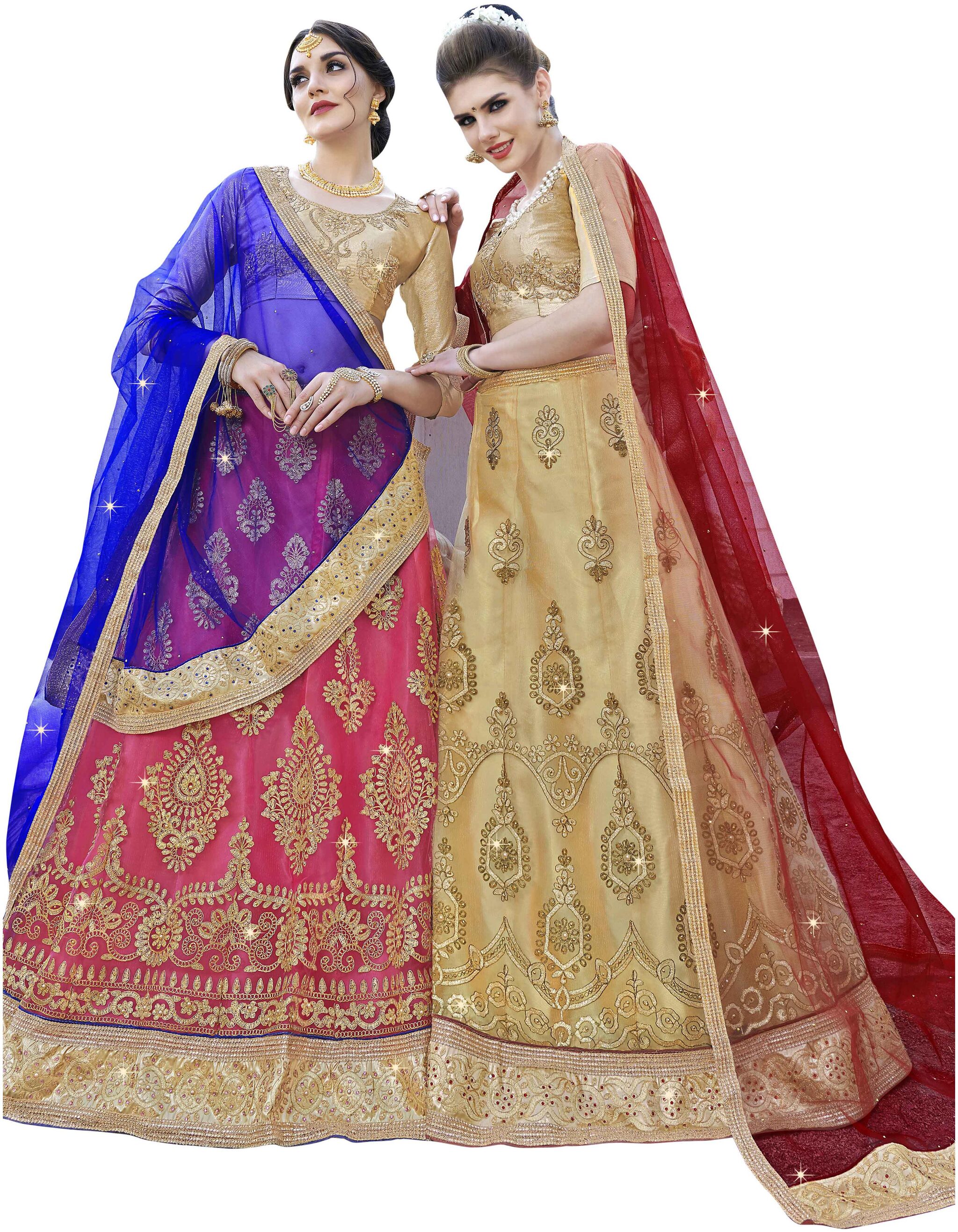 

MANVAA Women Net Semistiched Embroidered Pink Lehenga Choli
