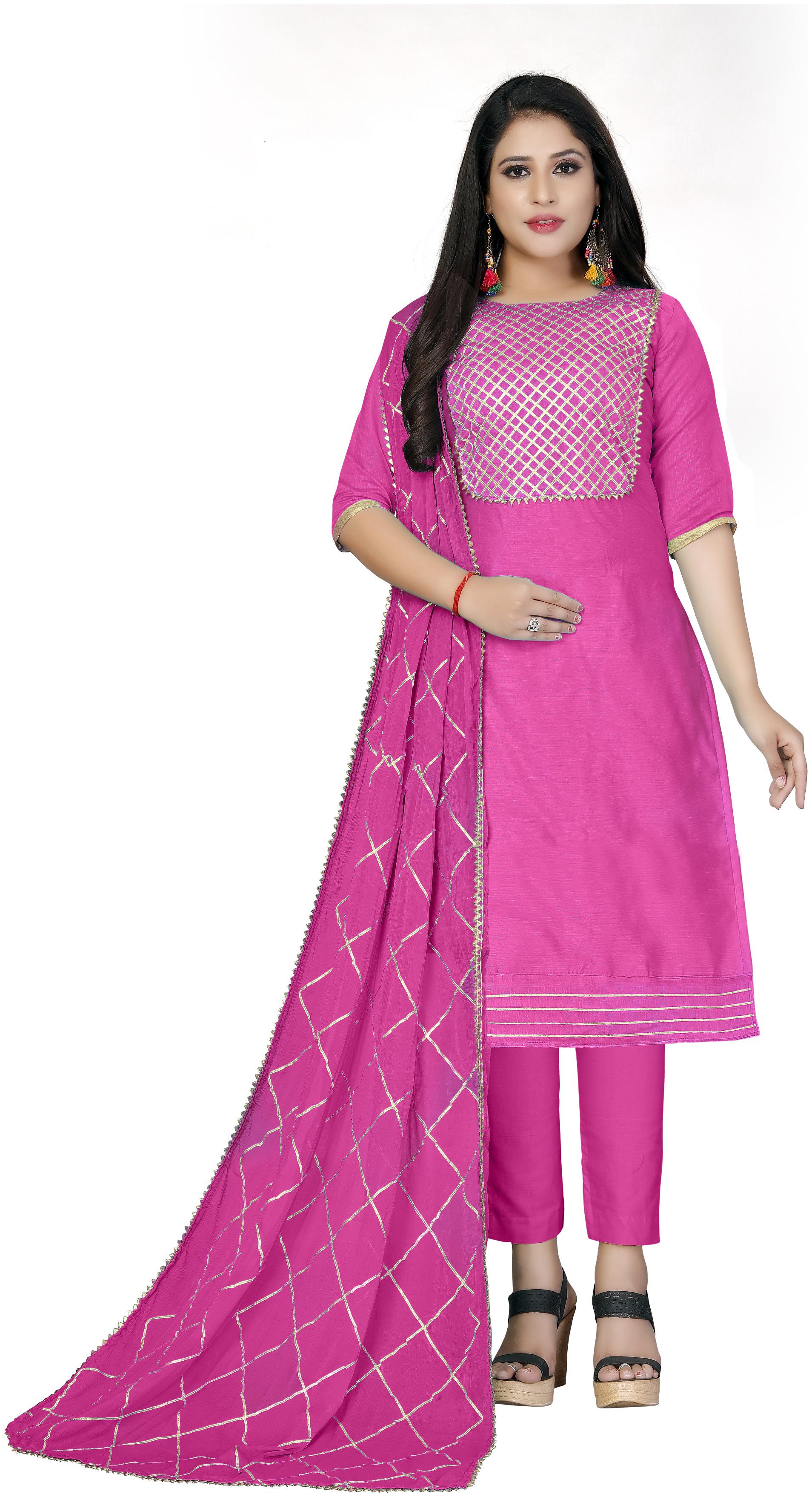 

Manvaa Women Pink Lace Work Cotton Dress Material
