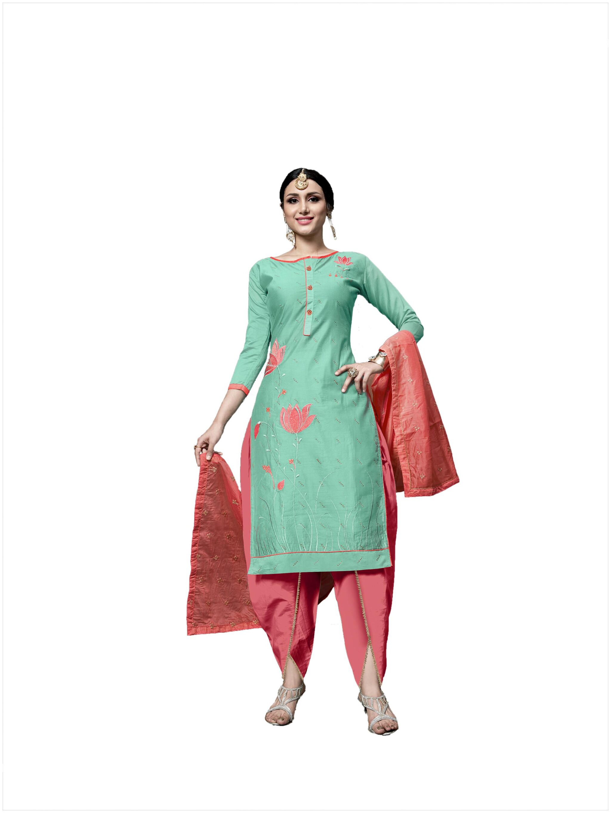 

Manvaa Women Green Embroidered Cotton Dress Material