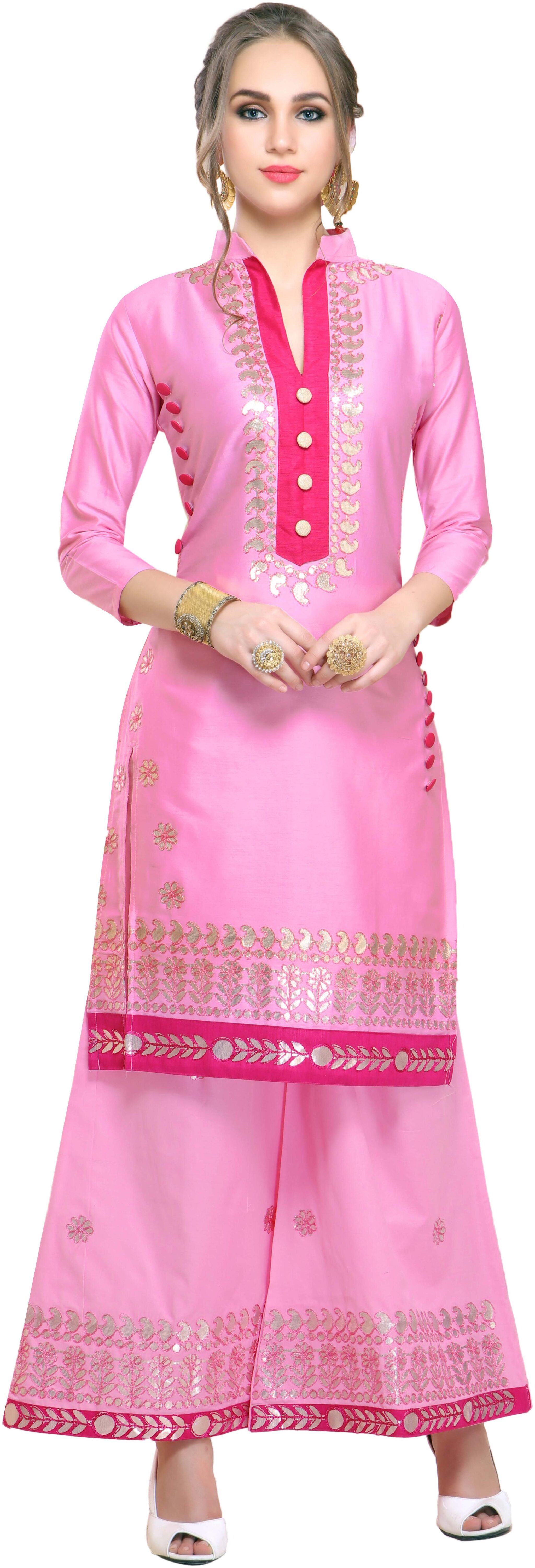 

Manvaa Women Pink Embroidered Cotton Dress Material