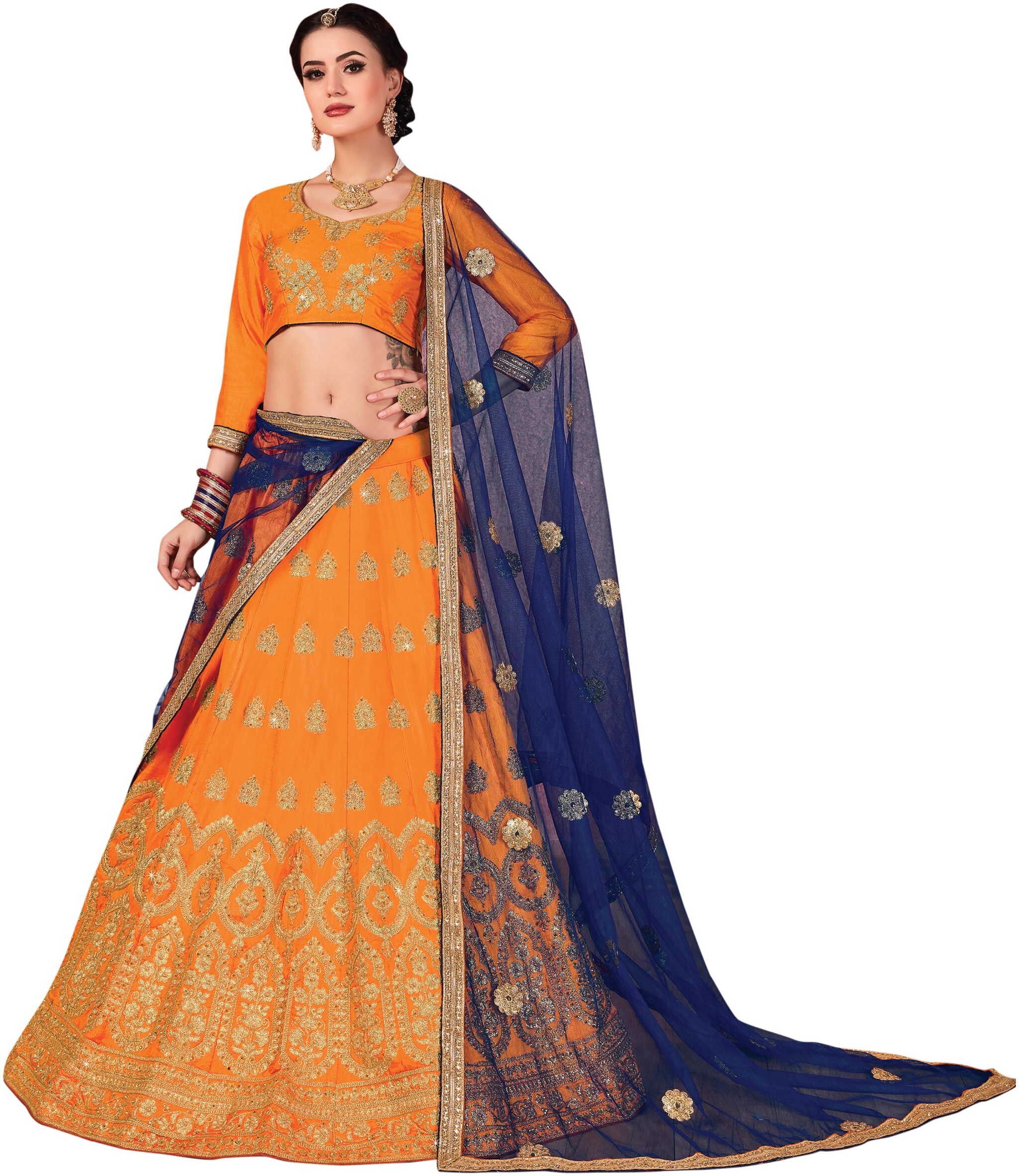 

MANVAA Women Satin Lehenga Choli Orange