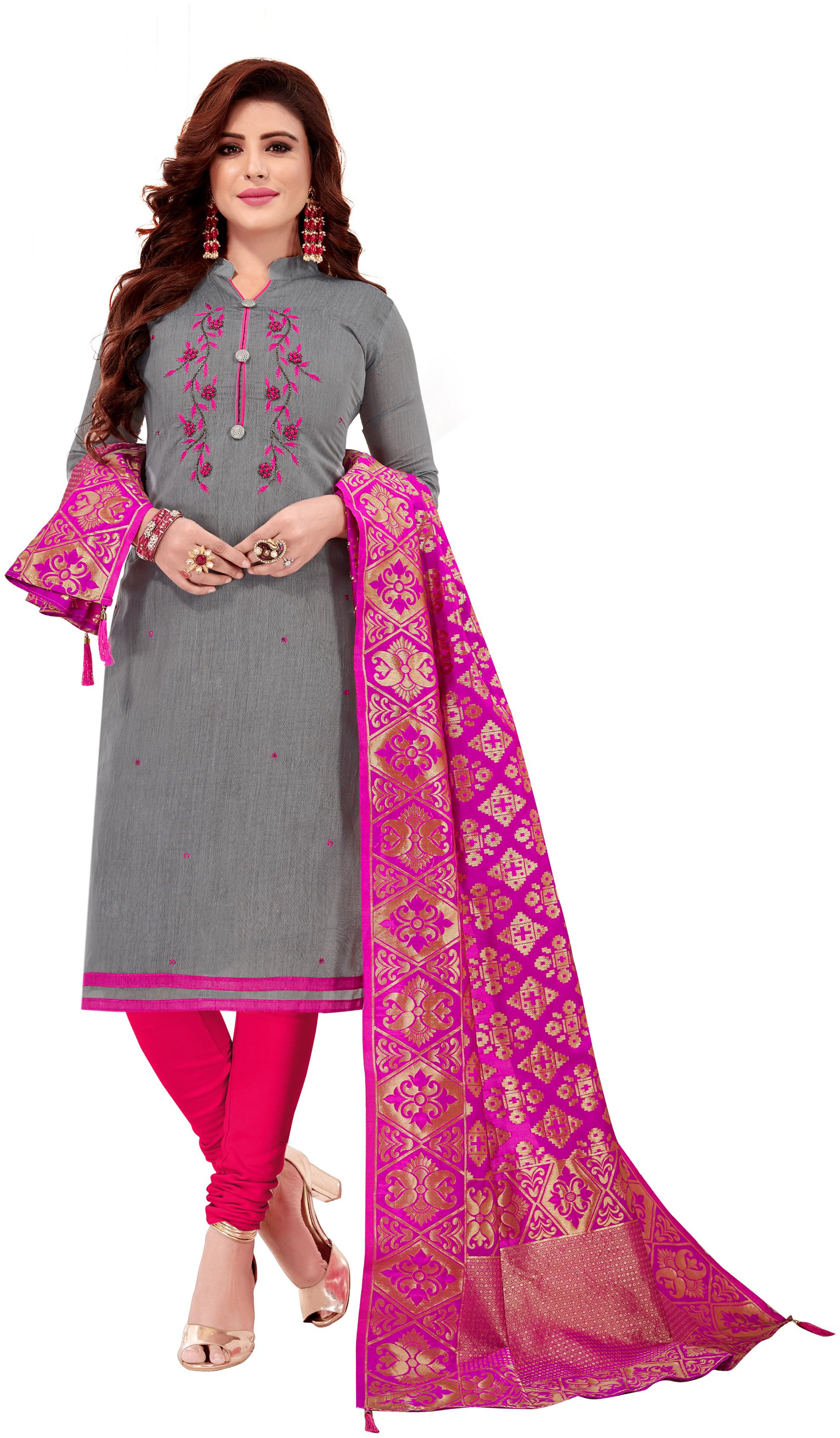 

Manvaa Women Grey Embroidered Cotton Dress Material