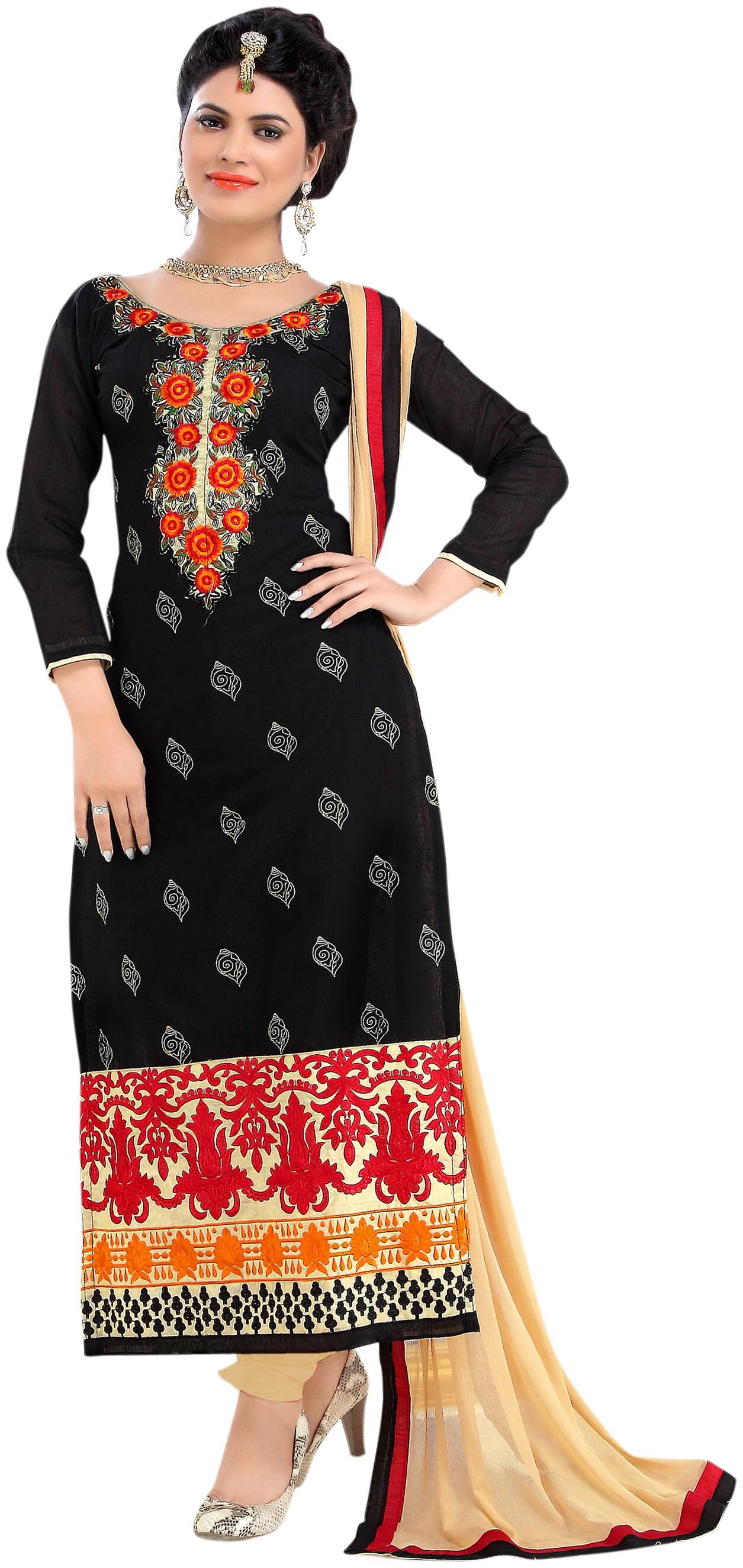 

Manvaa Women Black Embroidered Cotton Dress Material