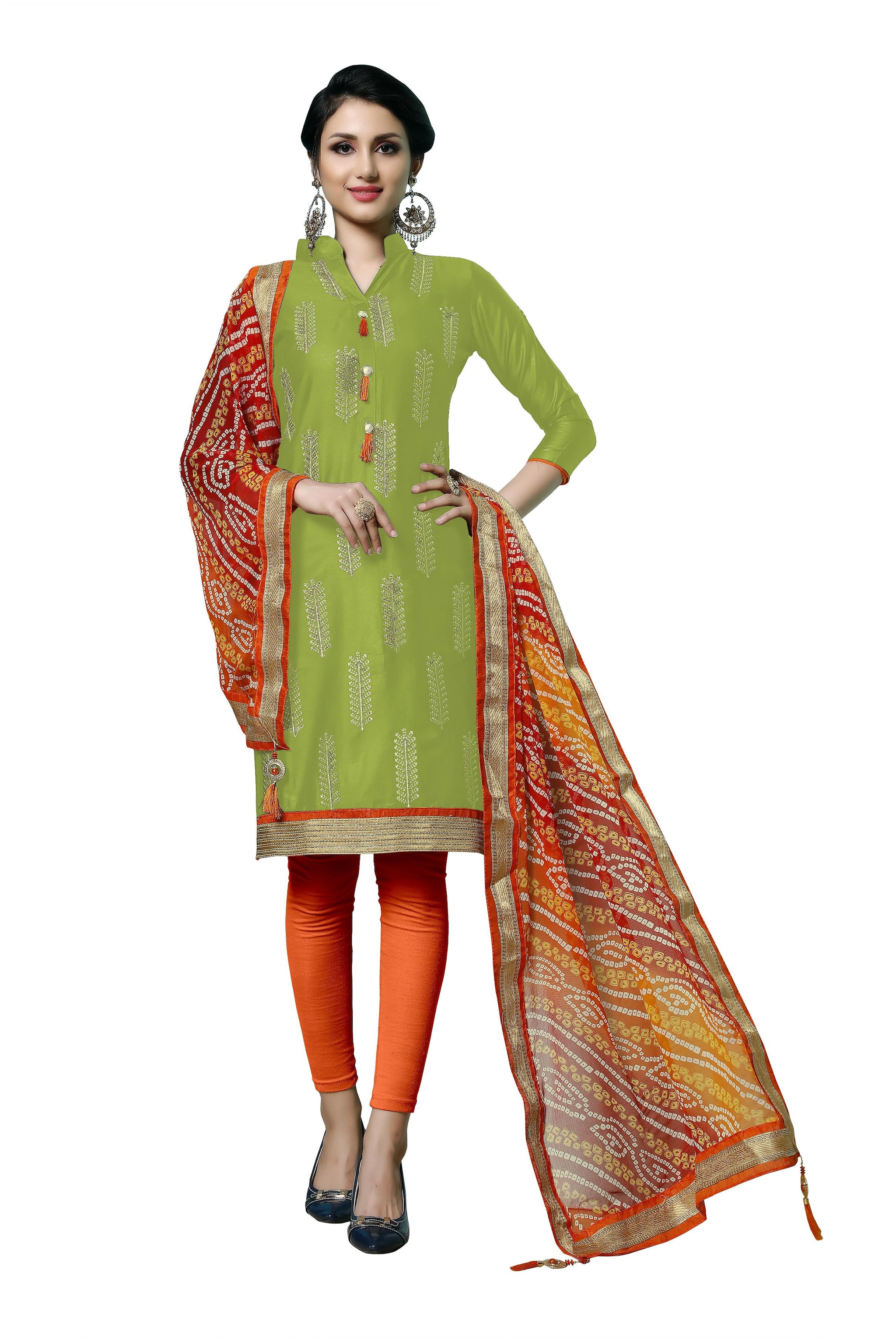 

Manvaa Women Green Embroidered Cotton Dress Material