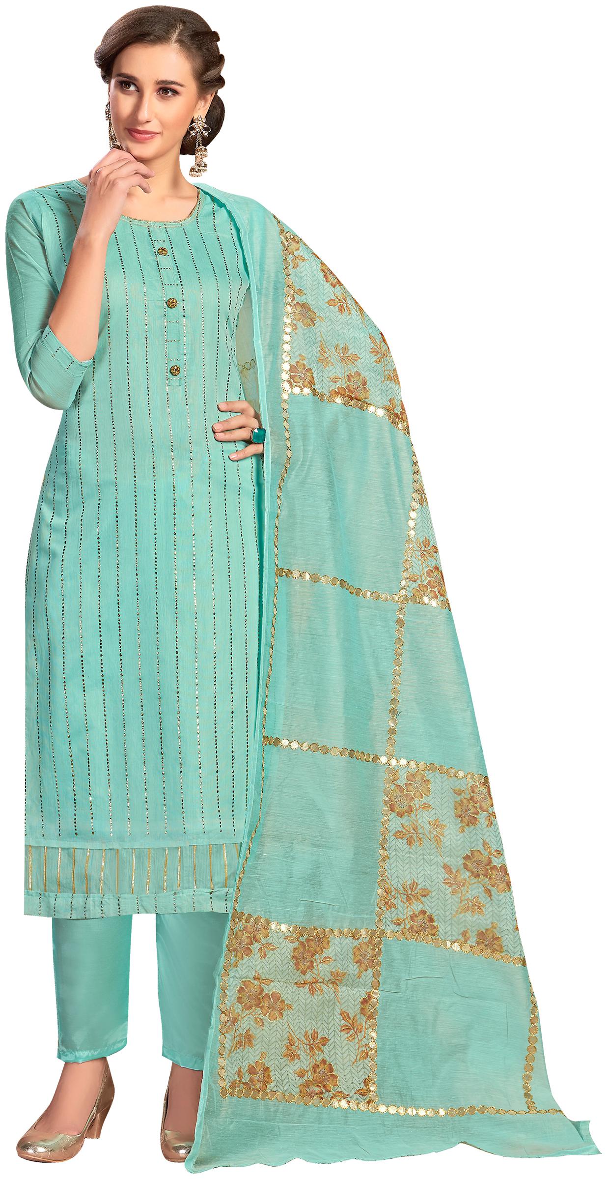 

MANVAA Women Jute Cotton Blue Dress Material