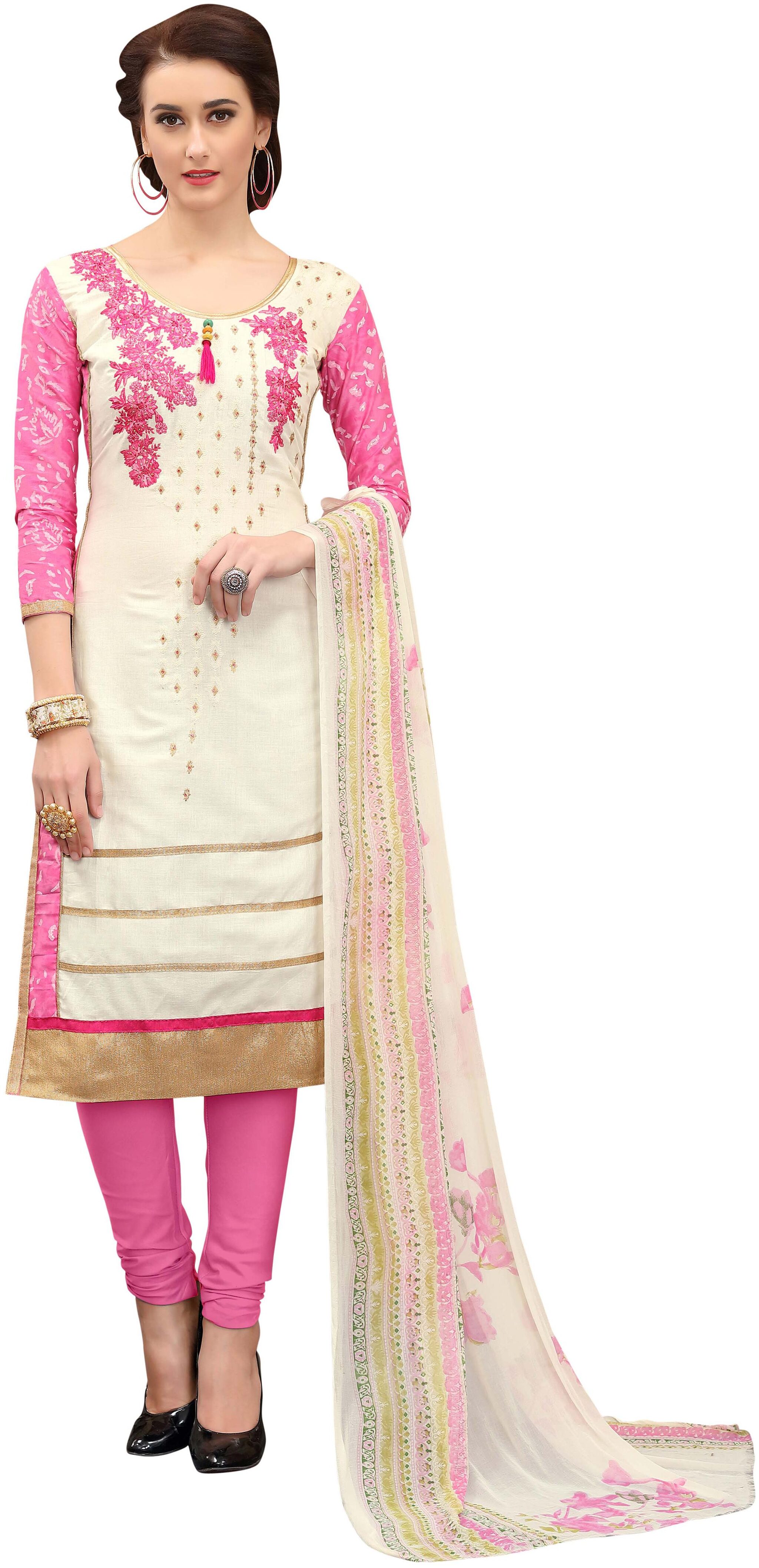

Manvaa Women White Embroidered Cotton Dress Material
