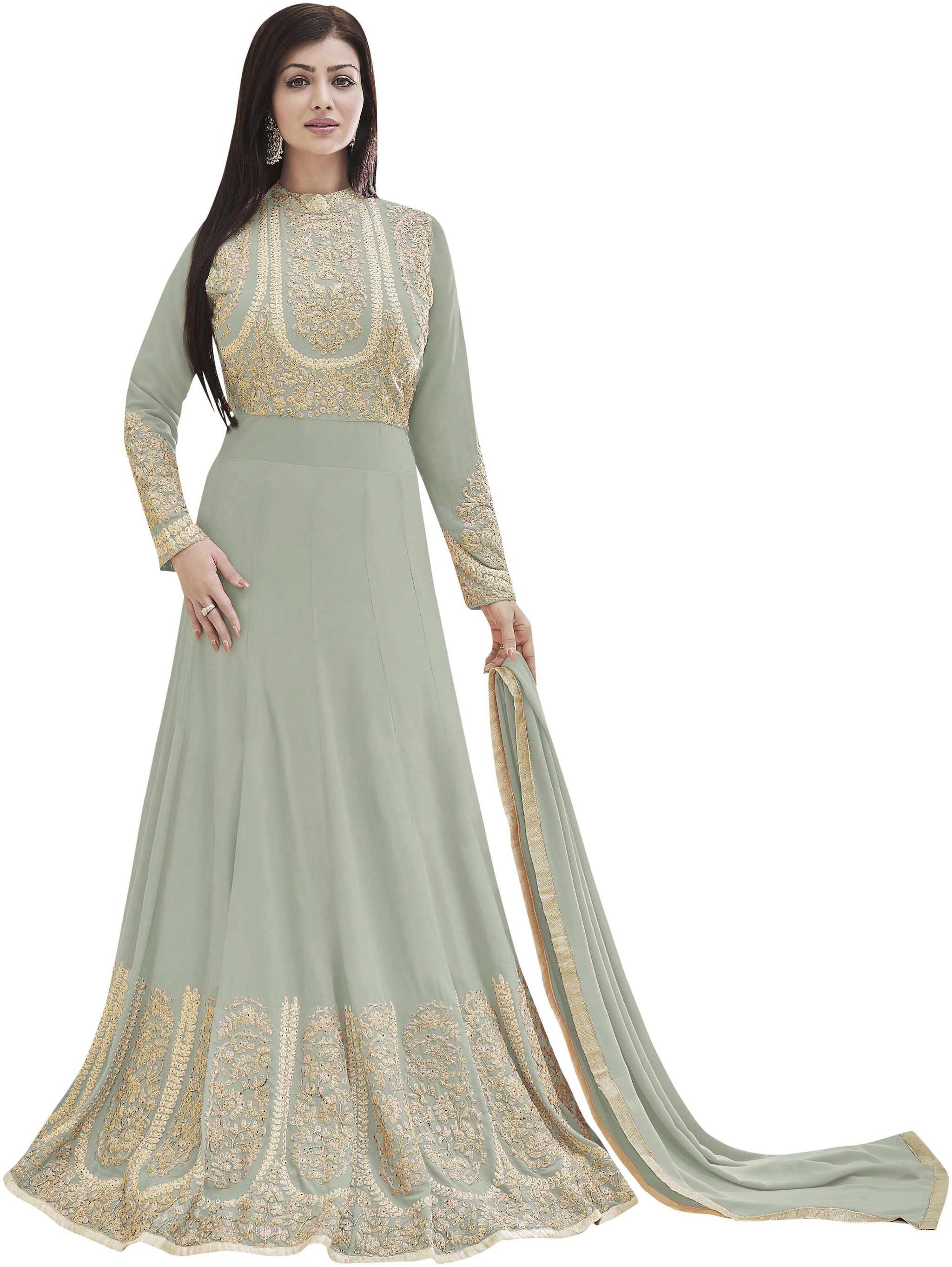 

Manvaa Women Green Embroidered Georgette Dress Material