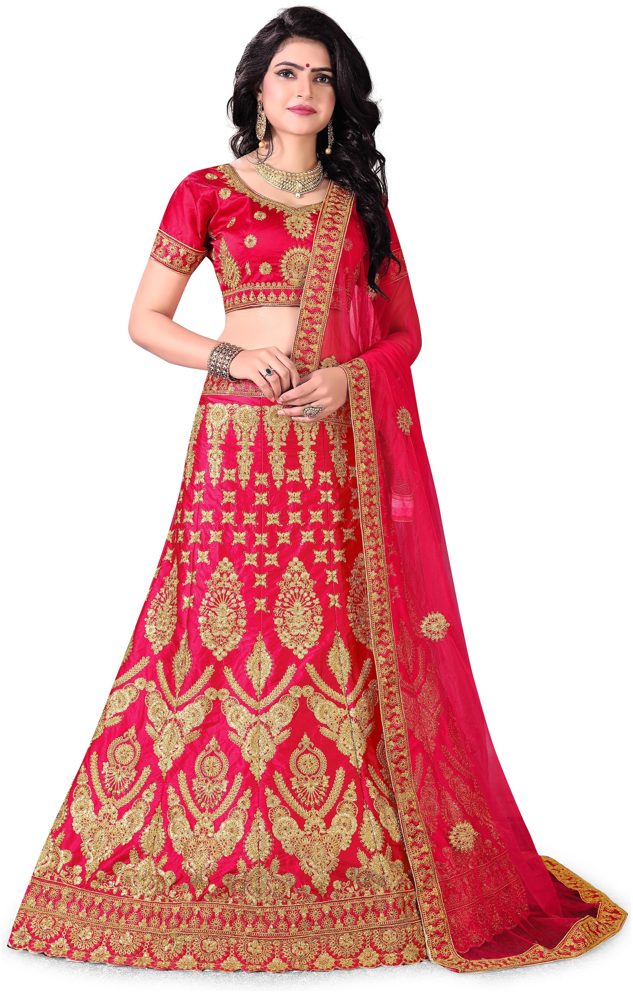 

MANVAA Women Silk Semistiched Embroidered Pink Lehenga Choli
