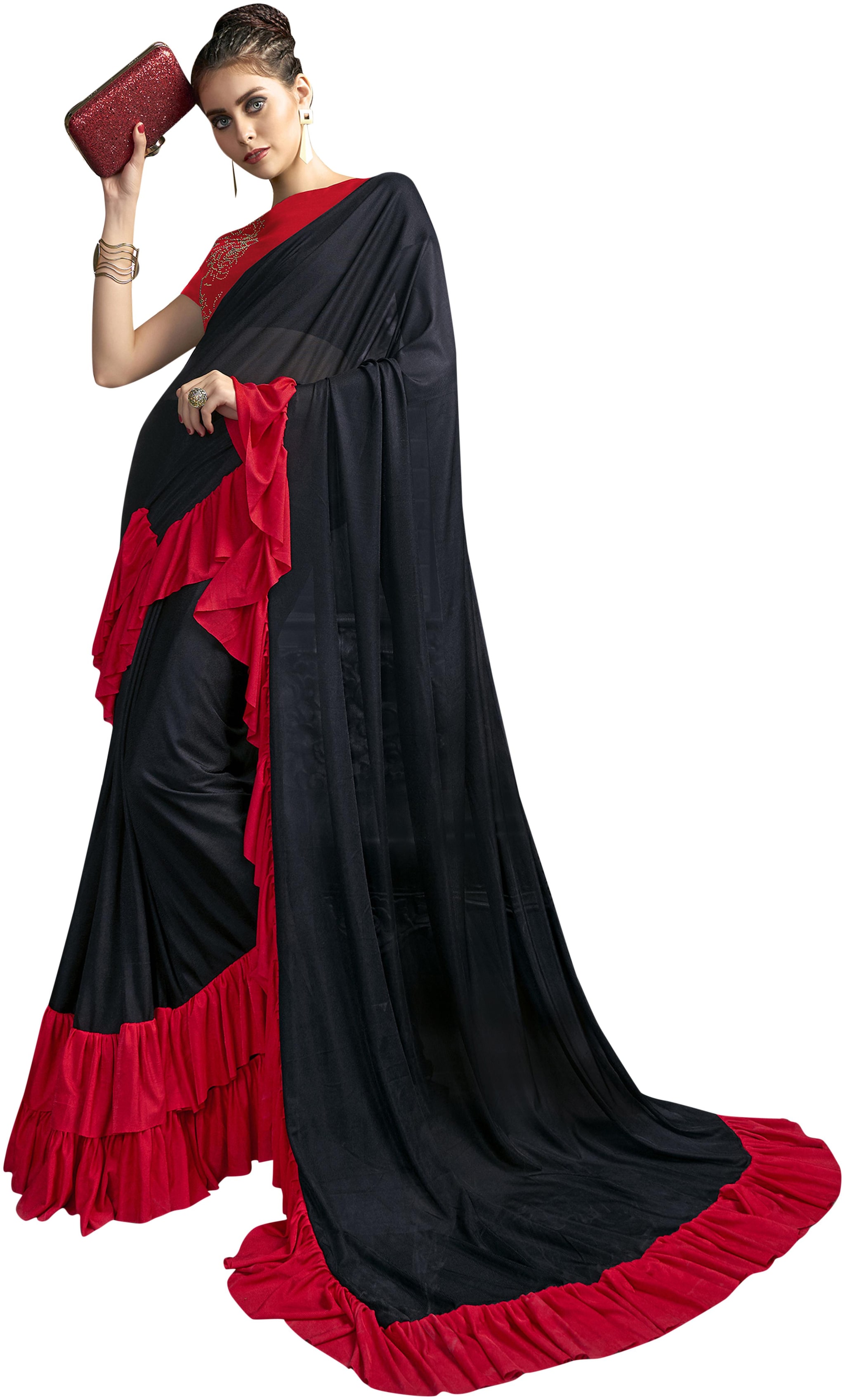 

MANVAA Women Lycra Solid Saree Black