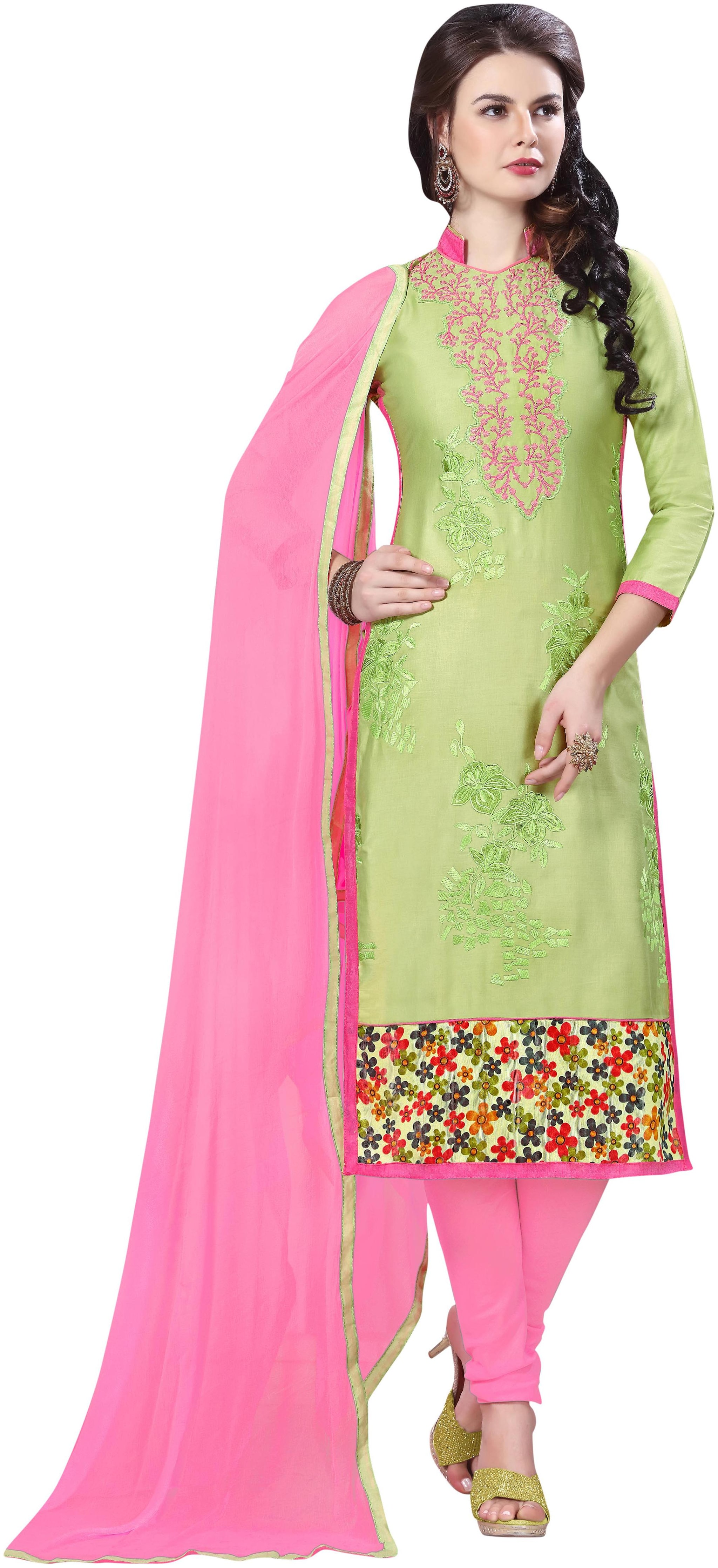 

Manvaa Women Green A Line Embroidered Cotton Dress Material
