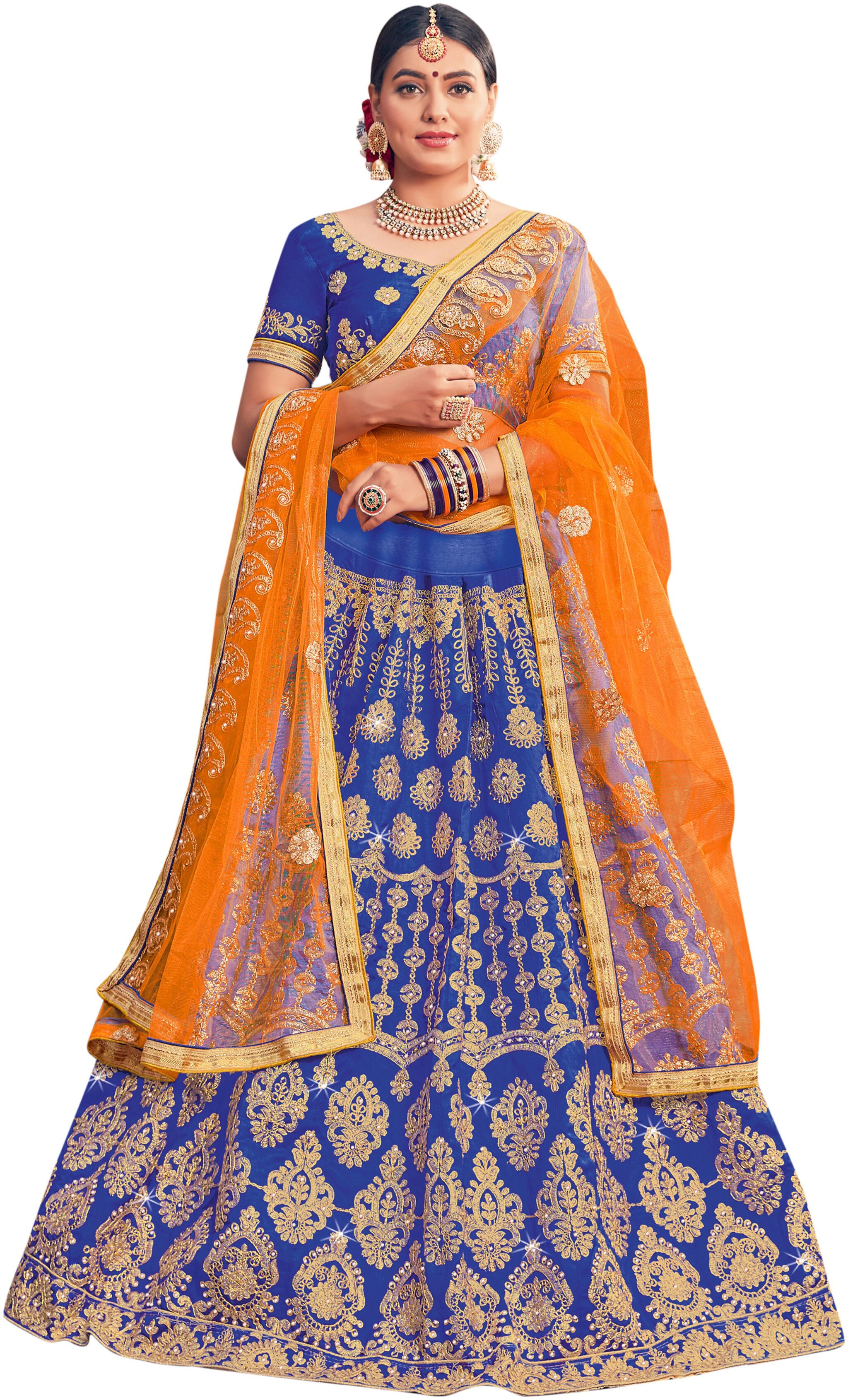 

MANVAA Women Silk Lehenga Choli Blue