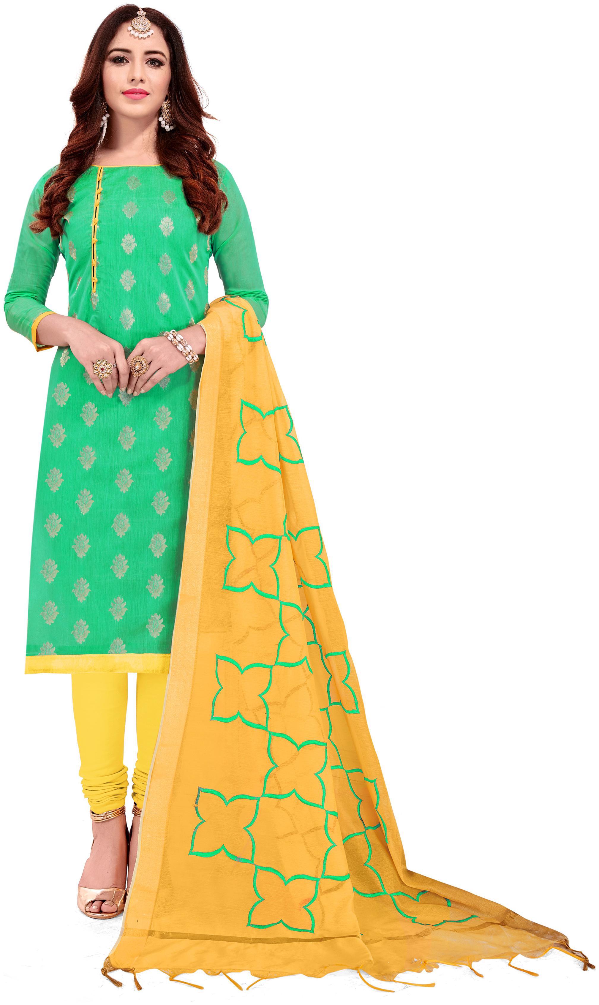 

Manvaa Women Green Woven Banarasi Jacquard Dress Material