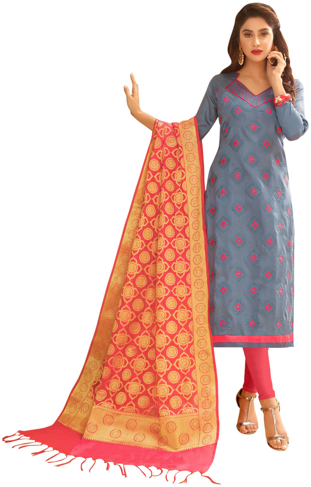 

Manvaa Women Grey Embroidered Cotton Dress Material