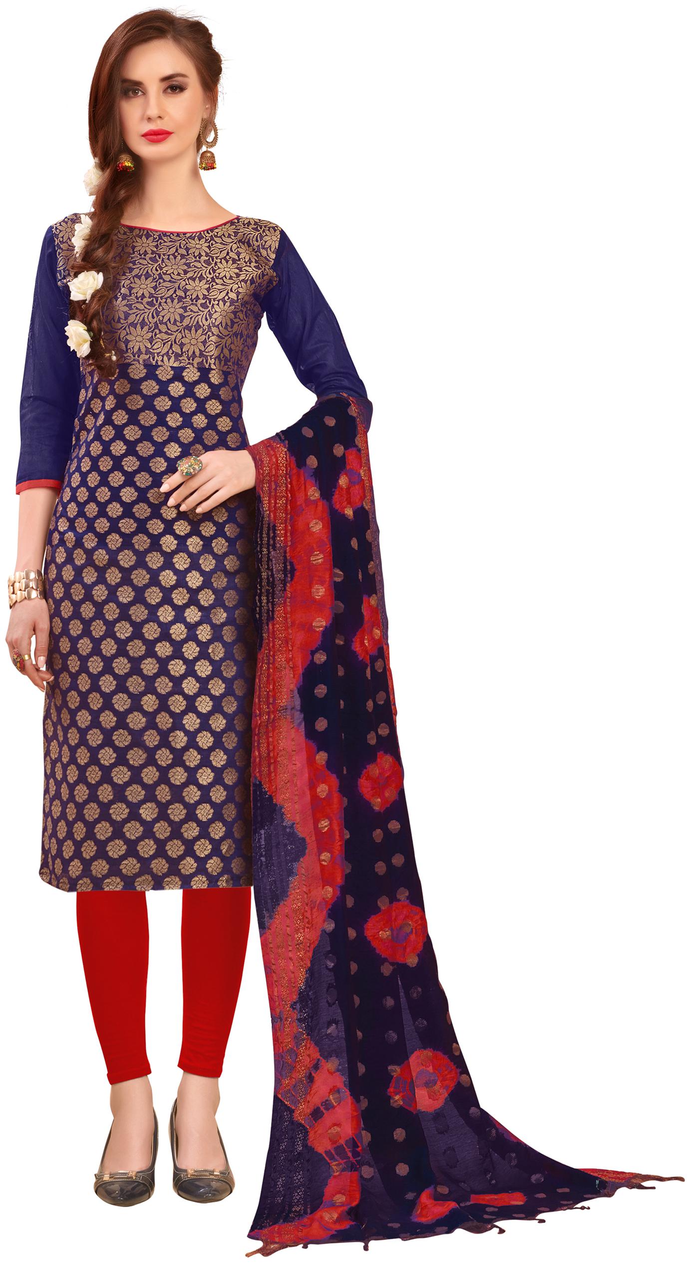 

Manvaa Women Blue Woven Banarasi Silk Dress Material