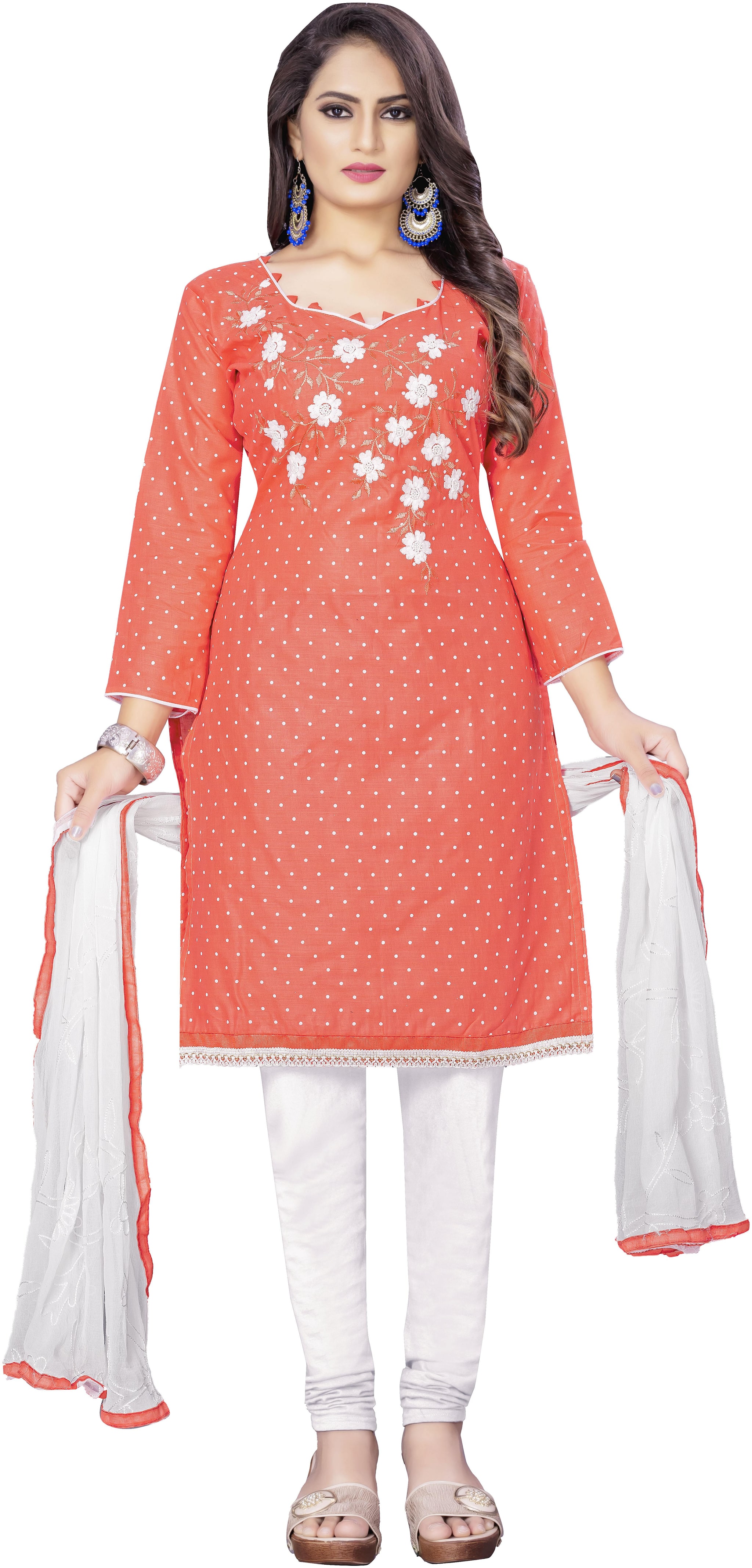 

MANVAA Women Pure Cotton Peach Dress Material