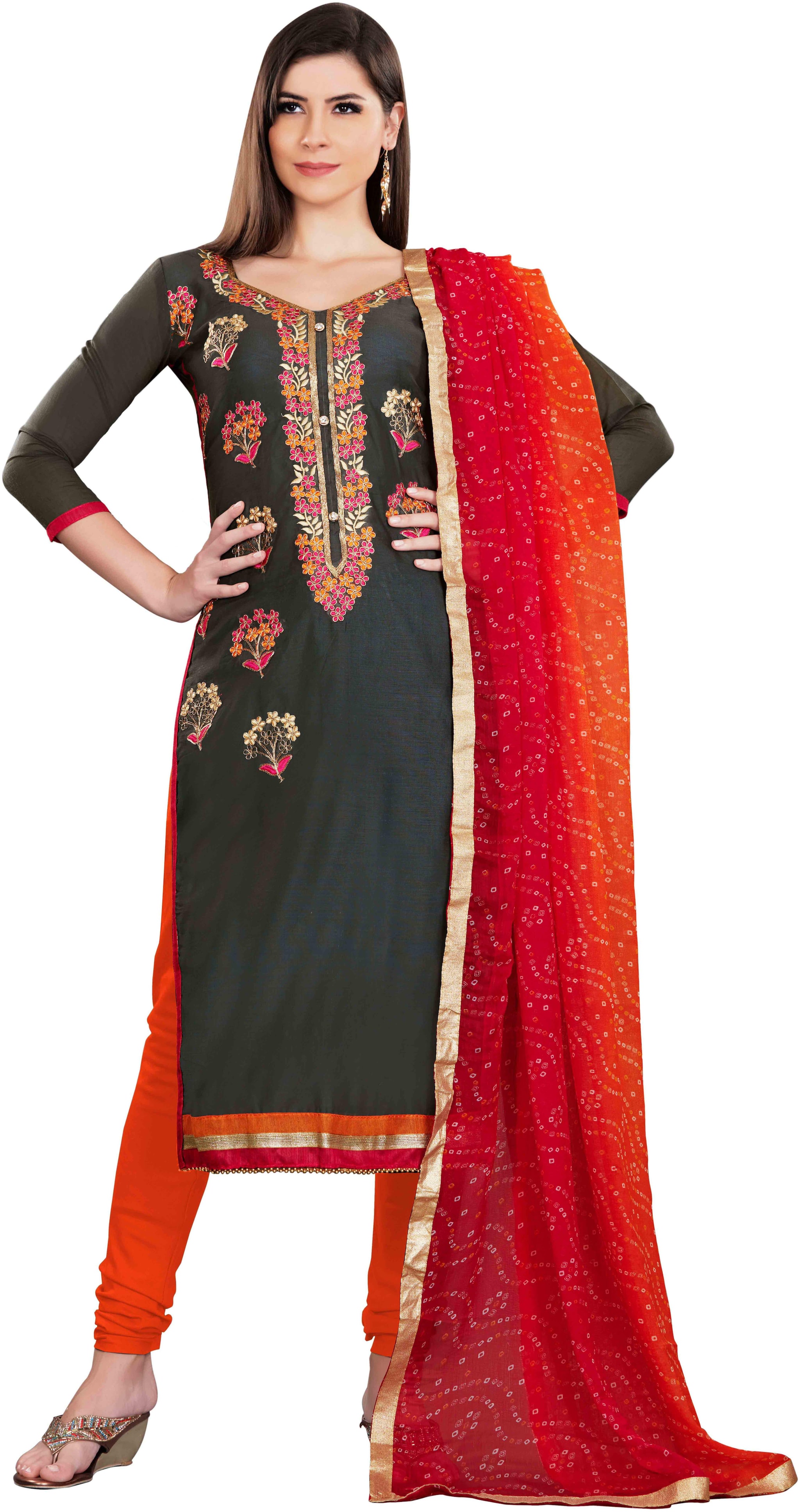 

Manvaa Women Grey Embroidered Cotton Dress Material