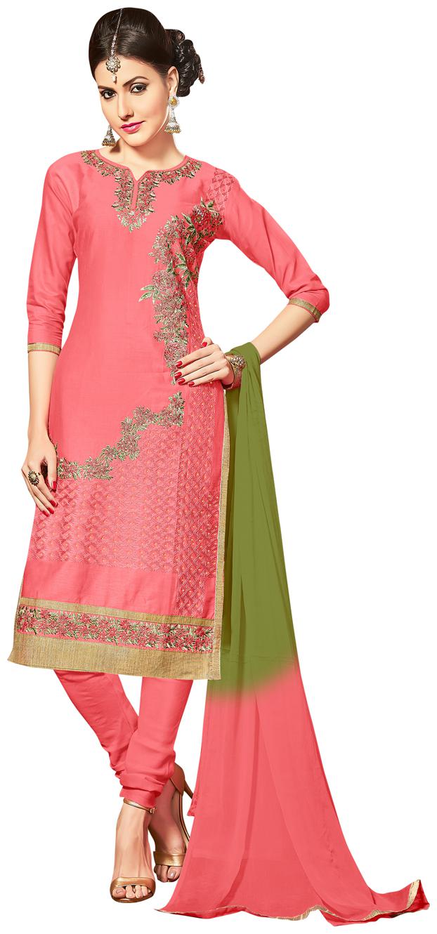 

Manvaa Women Peach Embroidered Cotton Dress Material