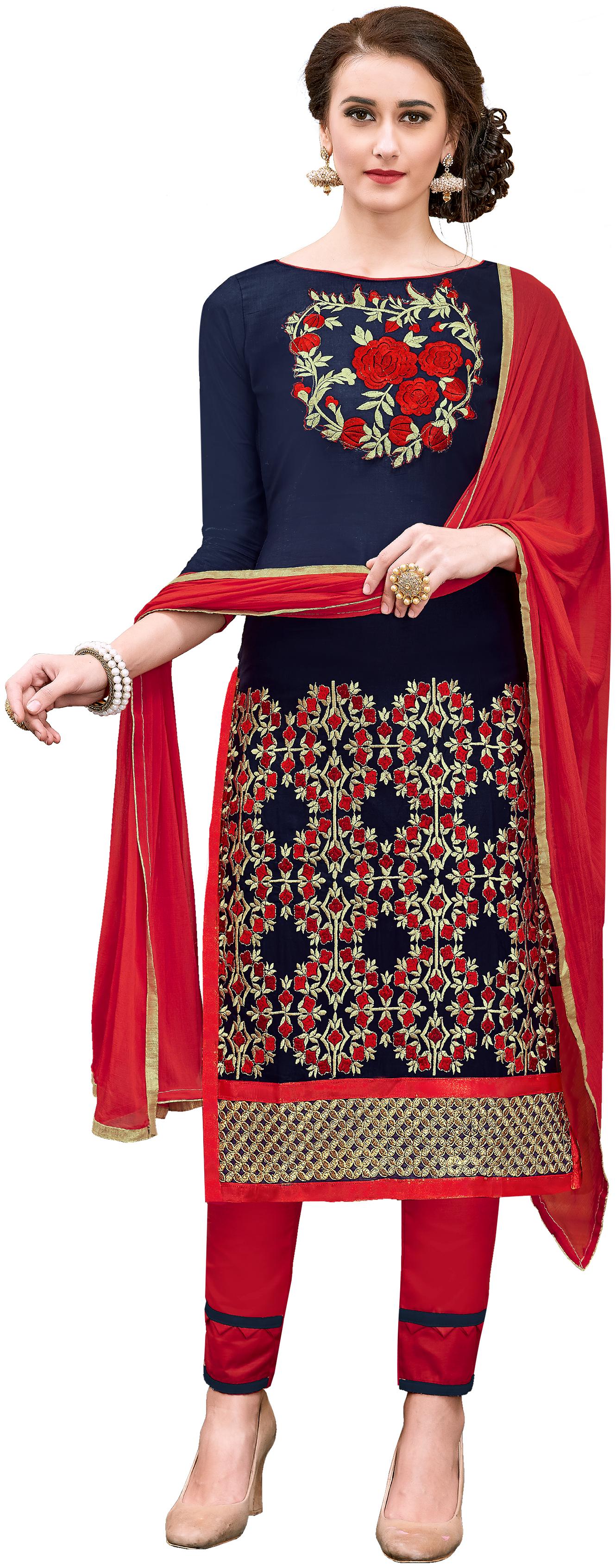 

Manvaa Women Blue Embroidered Cotton Dress Material
