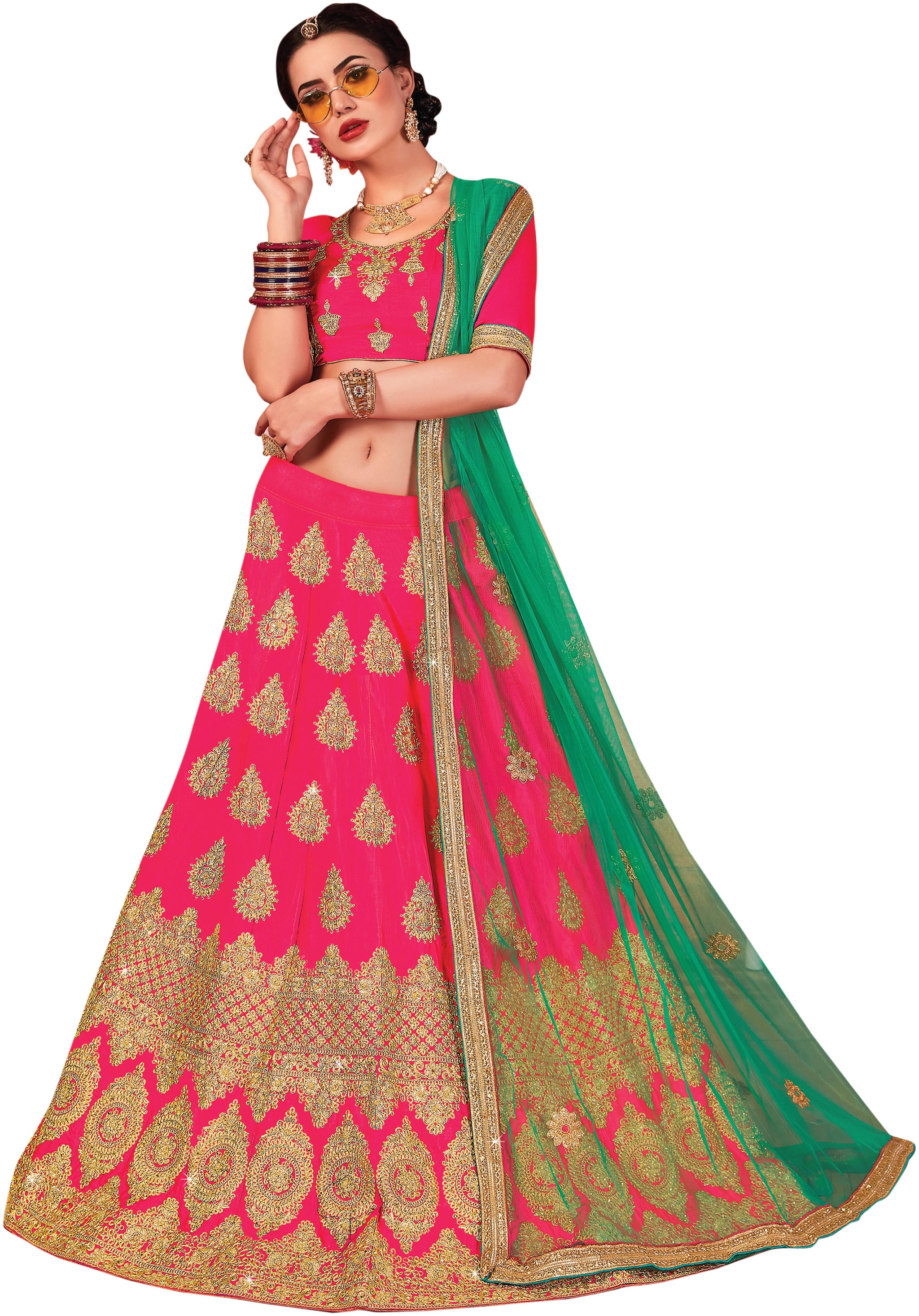 

MANVAA Women Satin Lehenga Choli Pink
