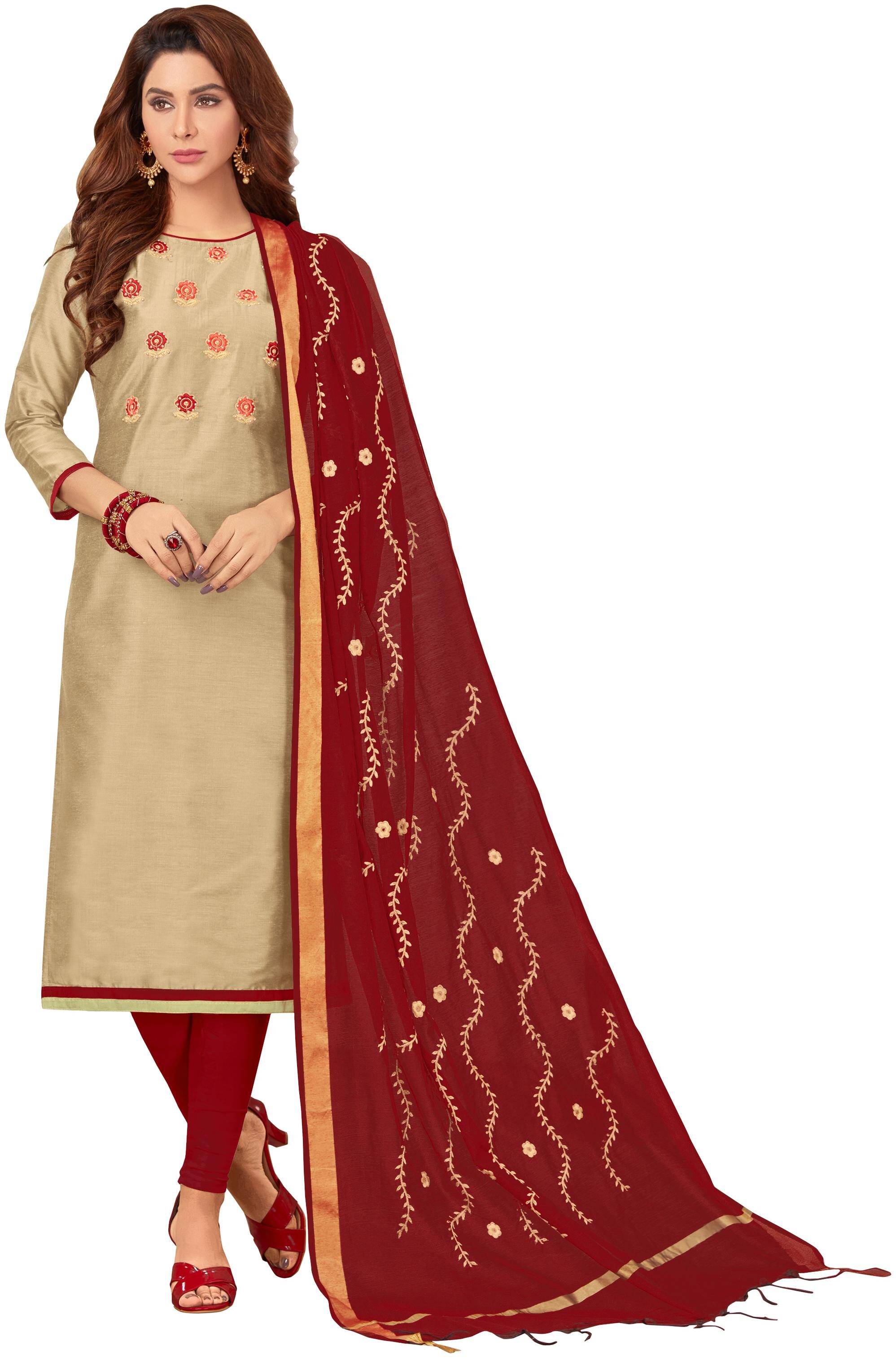

Manvaa Women Grey Embroidered Cotton Dress Material