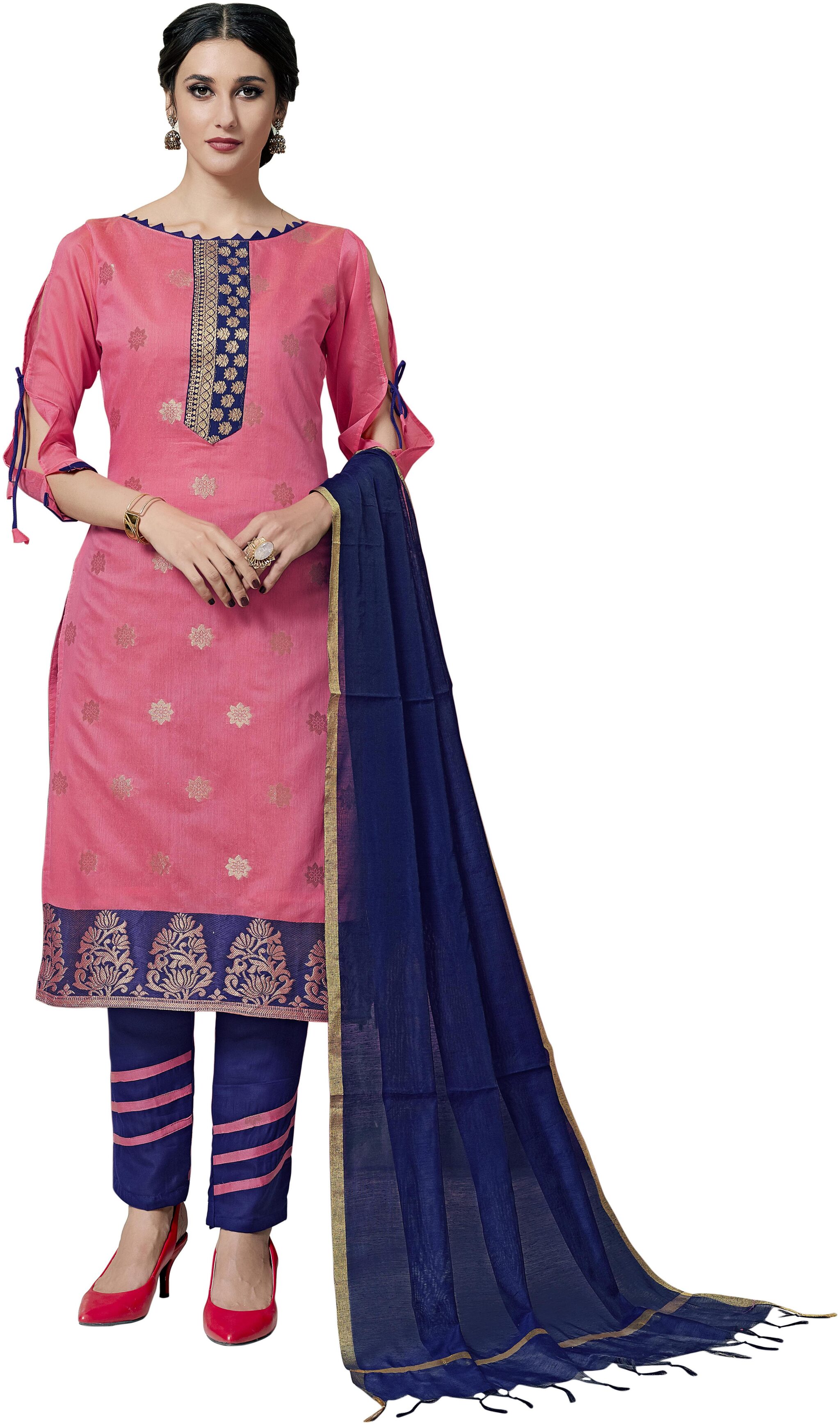 

Manvaa Women Pink Woven Banarasi Silk Dress Material