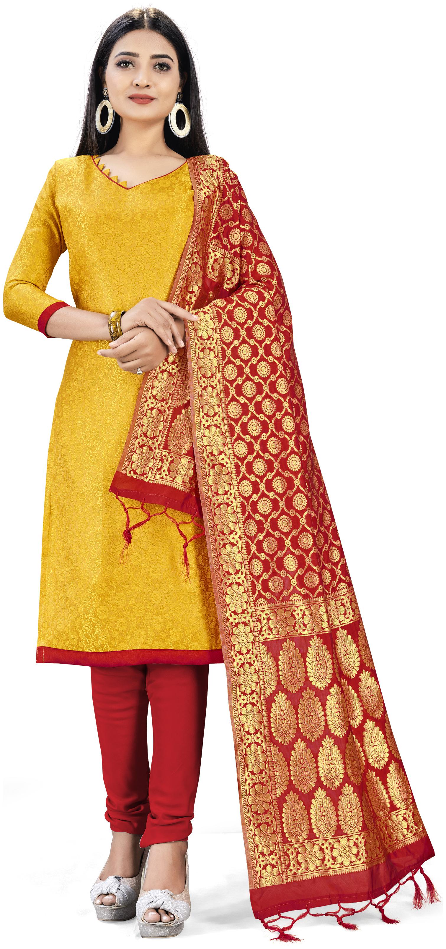 

MANVAA Yellow Unstitched Kurta with bottom dupatta With dupatta Dress Material
