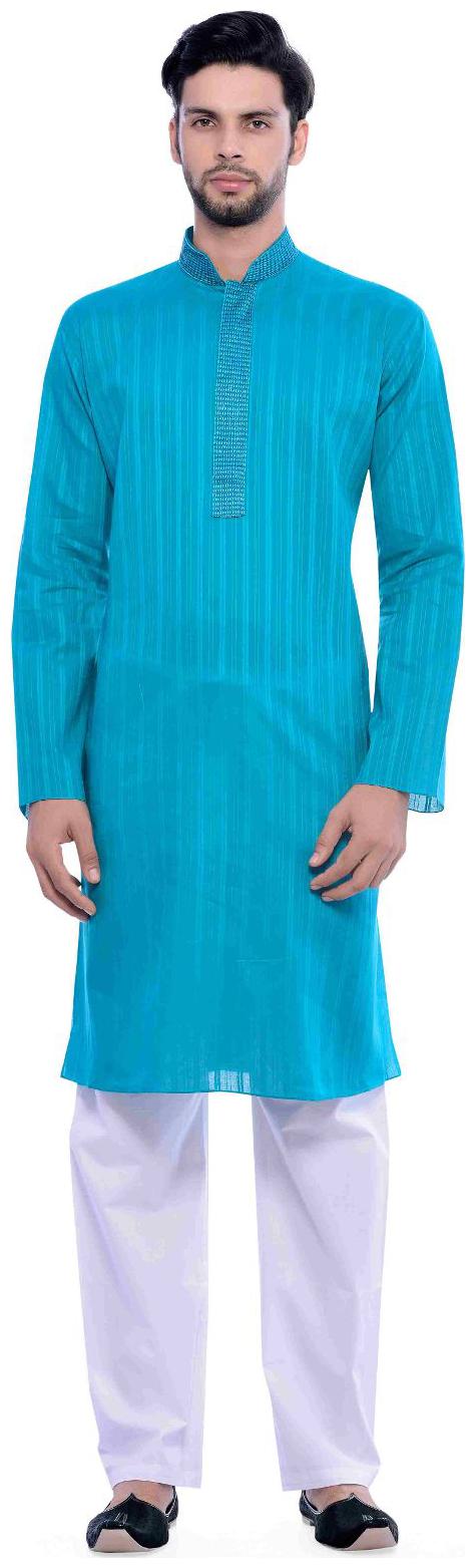 

Manyavar Blue Striped Kurta Pyjama Set