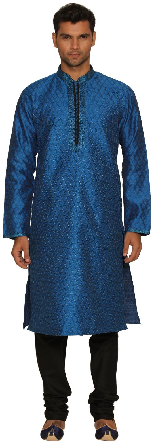 

Manyavar Blue Trendy Self Design Men s Kurta and Pyjama