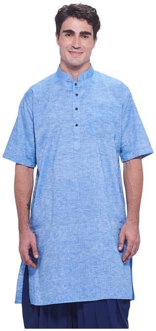 Manyavar Casual Cotton Sky Blue Kurta