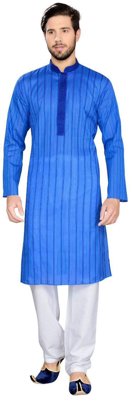 

Manyavar Casual Blue Cotton Kurta Pyjama