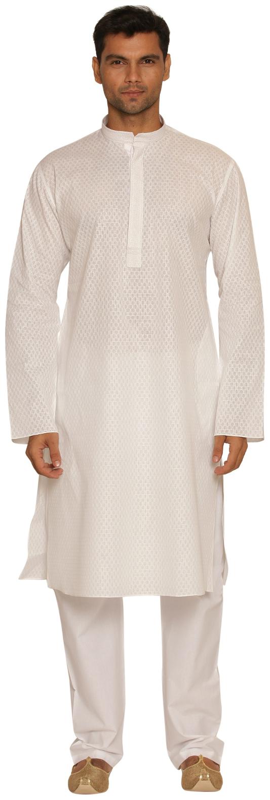 

Manyavar Checkered White Men s Kurta and Pyjama