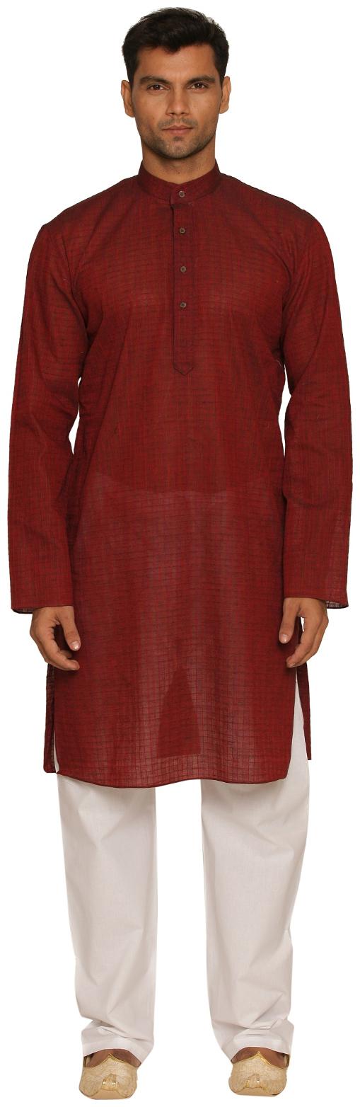 

Manyavar Cotton Red Self Design Men s Kurta and Pyjama