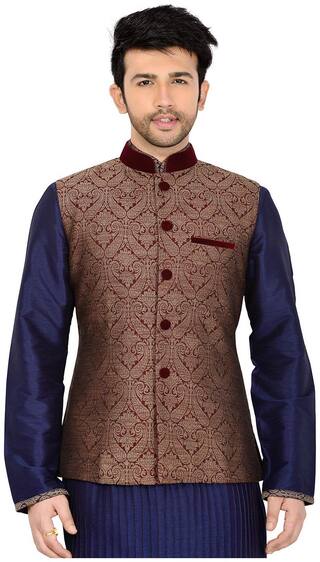 Buy Manyavar Maroon Jacquard Resham Nehru Jacket Online At Low Prices In India Paytmmall Com