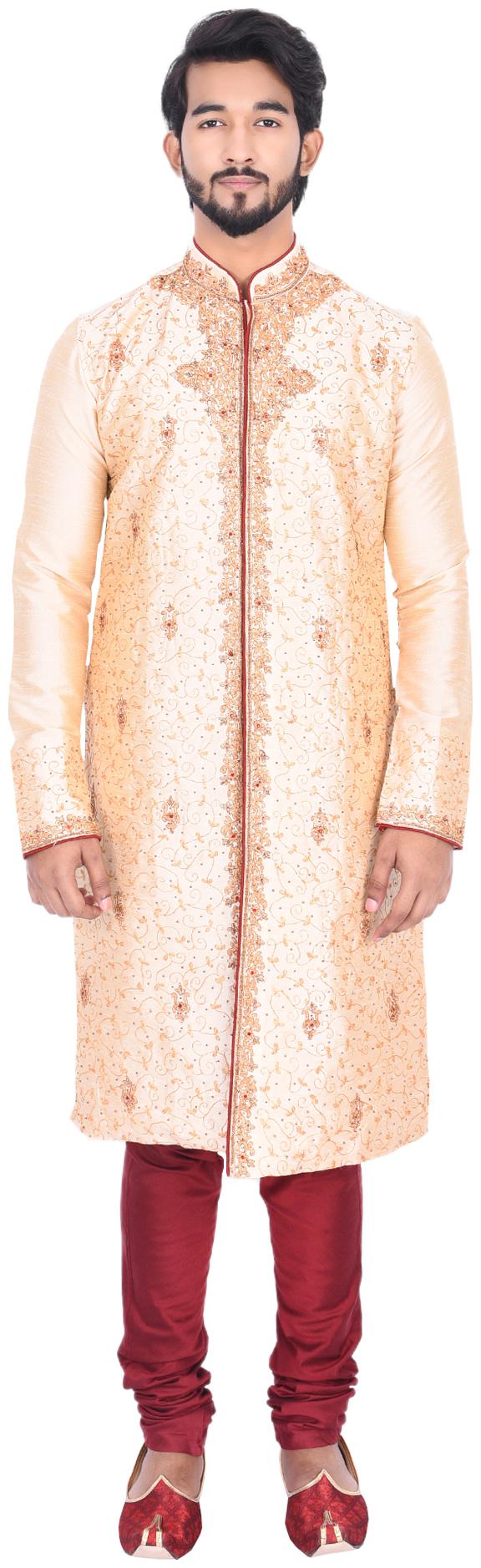 

Manyavar Men Beige Full Sleeve Kurta Paired with Churidar