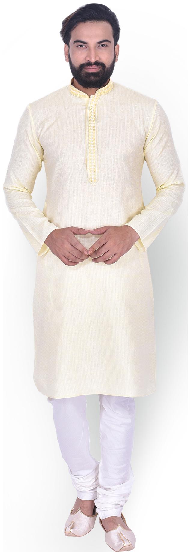 

Manyavar Men Yellow Full Sleeve Kurta Paired with Churidar