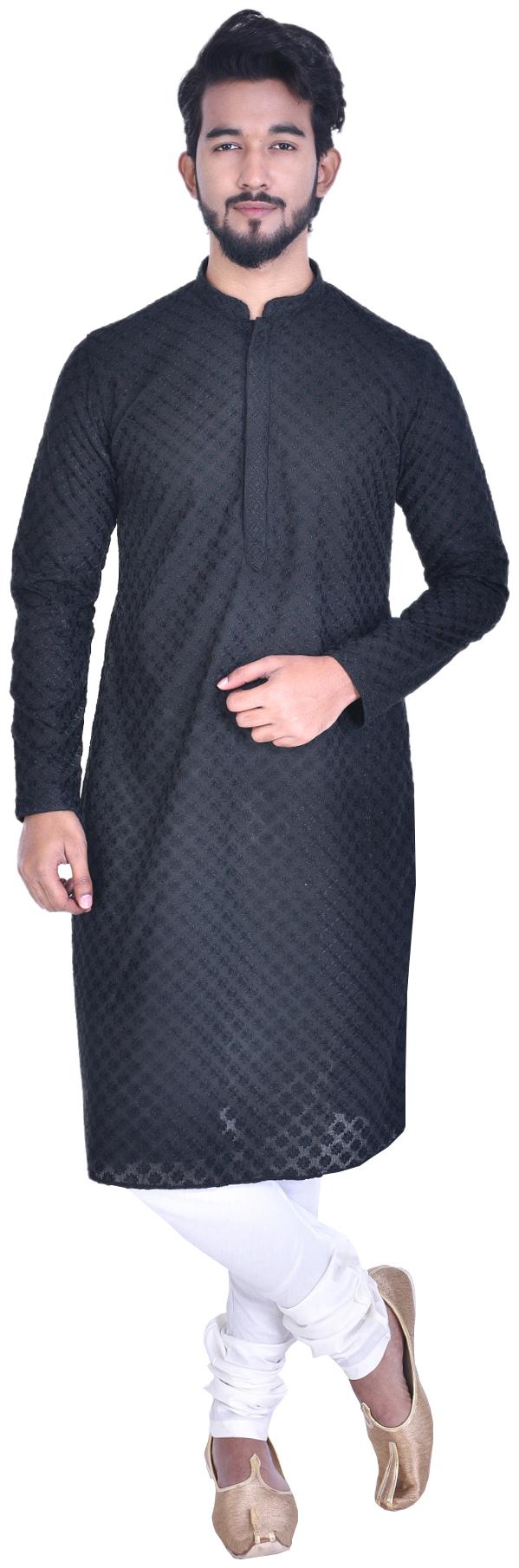 

Manyavar Men Black Full Sleeve Kurta Paired with Churidar