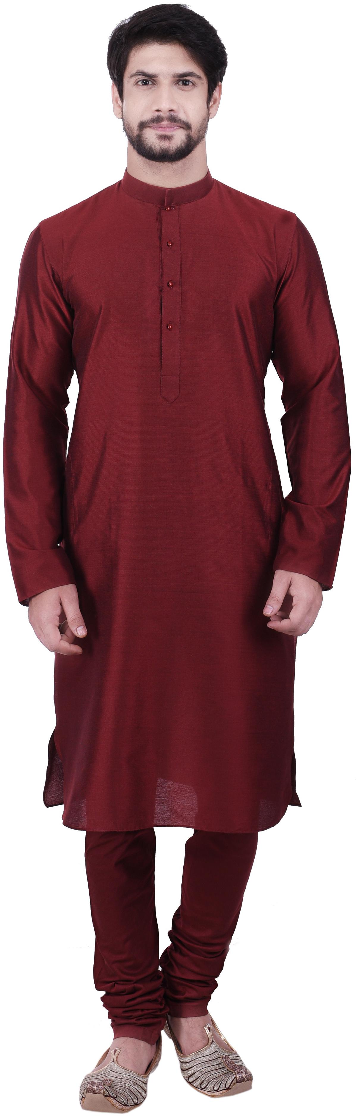 

Manyavar Men Maroon Full Sleeve Solid Kurta Paired with Churidar