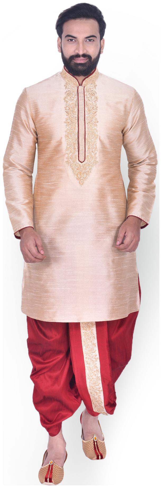 

Manyavar Men Beige Full Sleeve Kurta Dhoti Pant Set