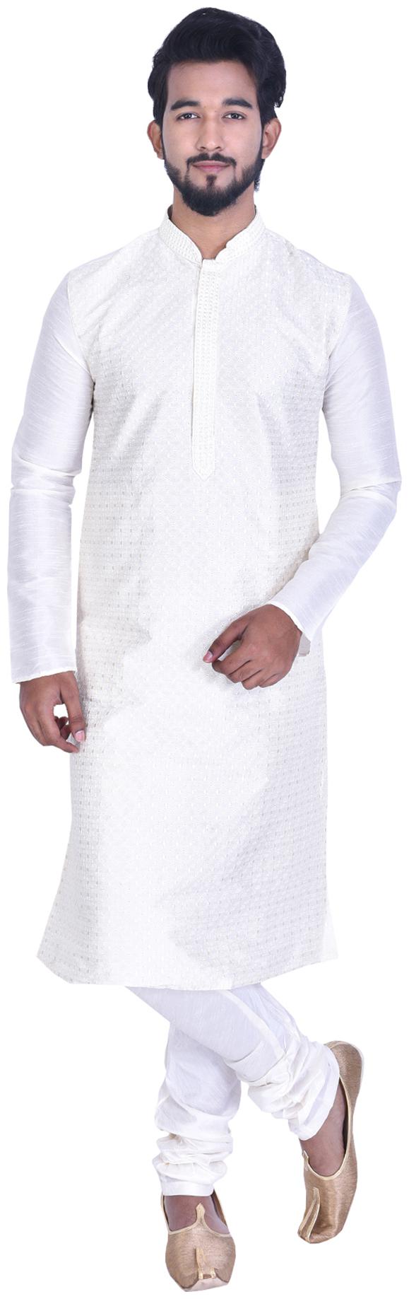 

Manyavar Men Off White Full Sleeve Kurta Paired with Churidar