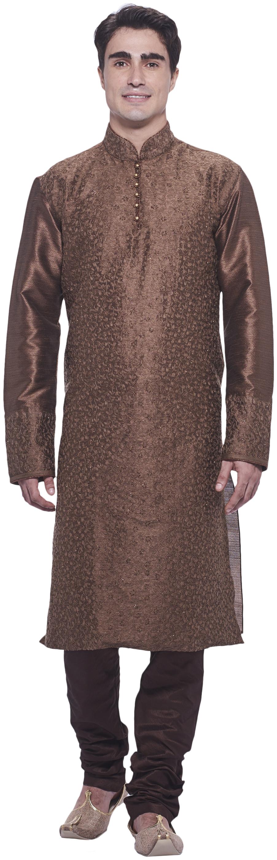 

Manyavar Men Brown Full Sleeve Kurta Paired with Churidar