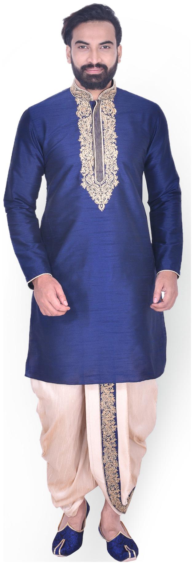 

Manyavar Men Blue Full Sleeve Kurta Dhoti Pant Set