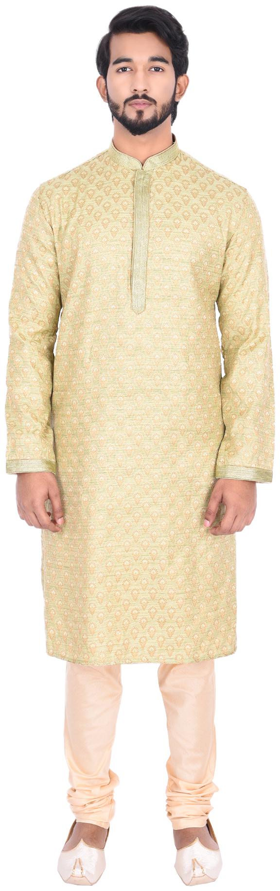 

Manyavar Men Green Full Sleeve Kurta Paired with Churidar