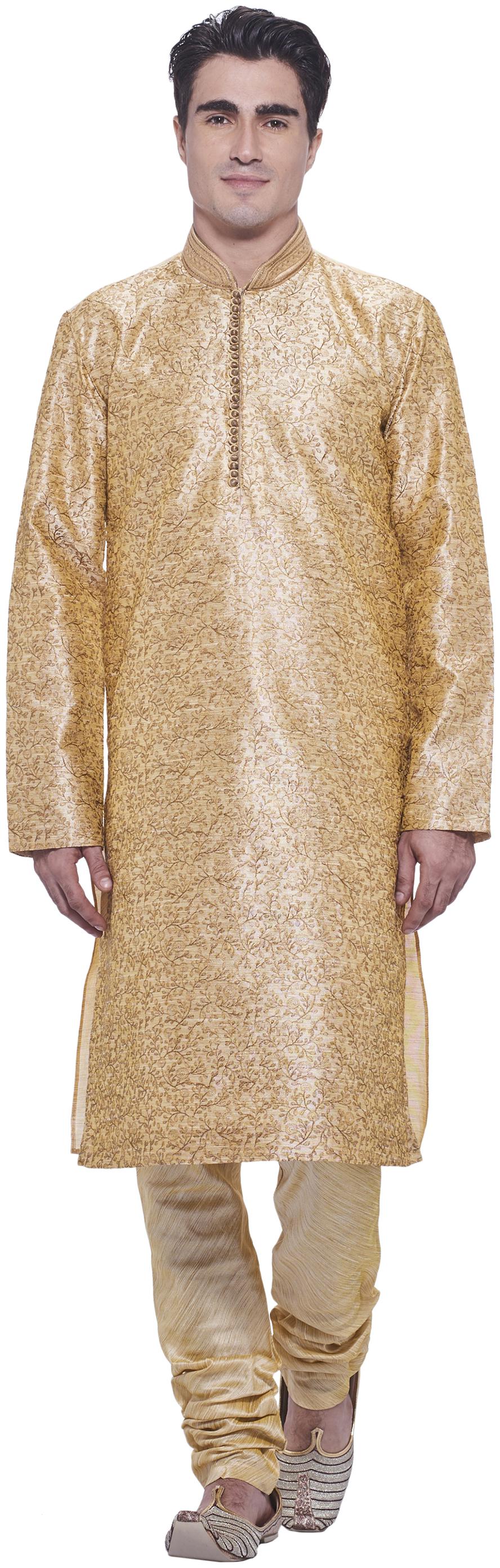 

Manyavar Men Beige Full Sleeve Kurta Paired with Churidar