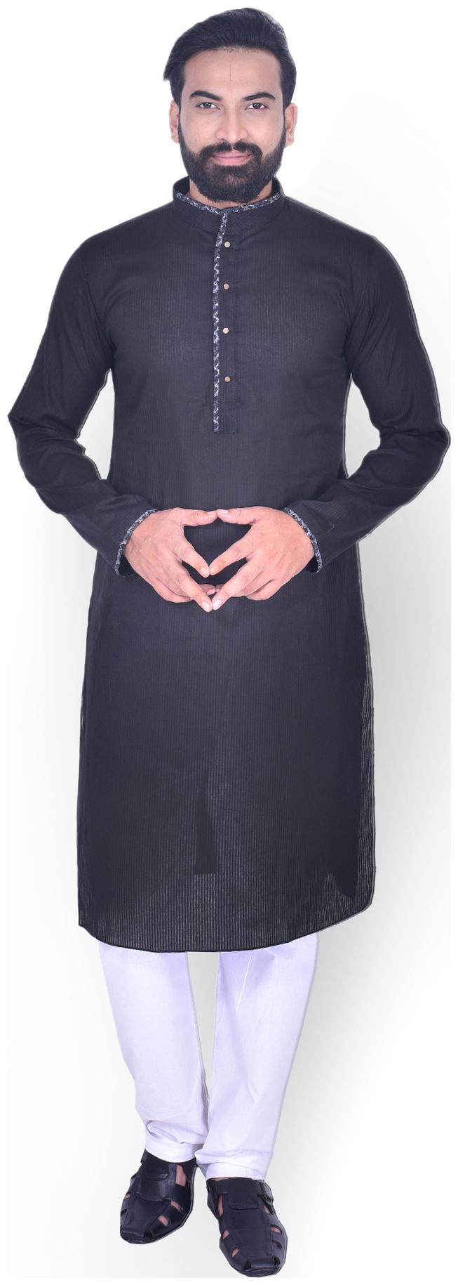

Manyavar Men Black Full Sleeve Striped Kurta Paired with Pyjama