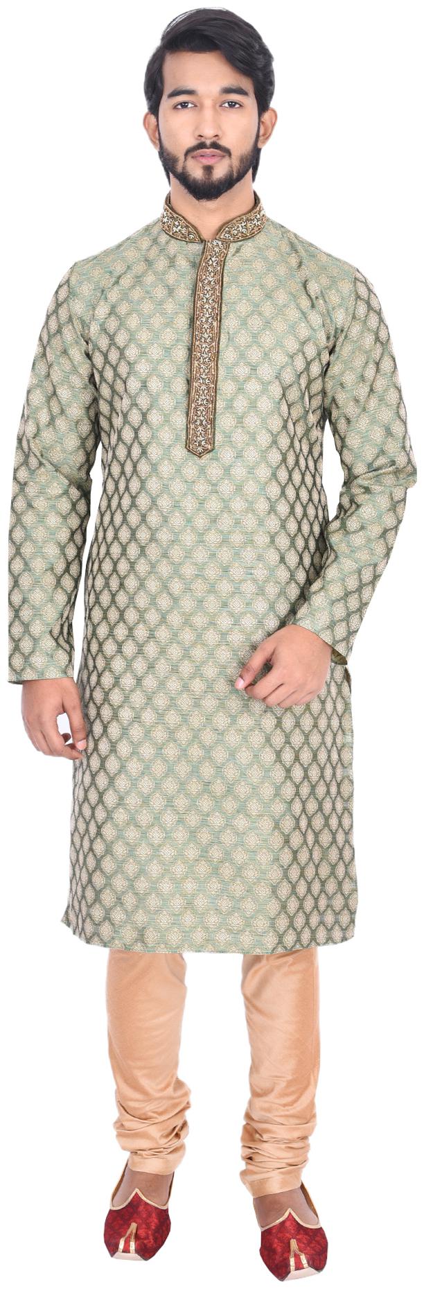 

Manyavar Men Green Full Sleeve Kurta Paired with Churidar