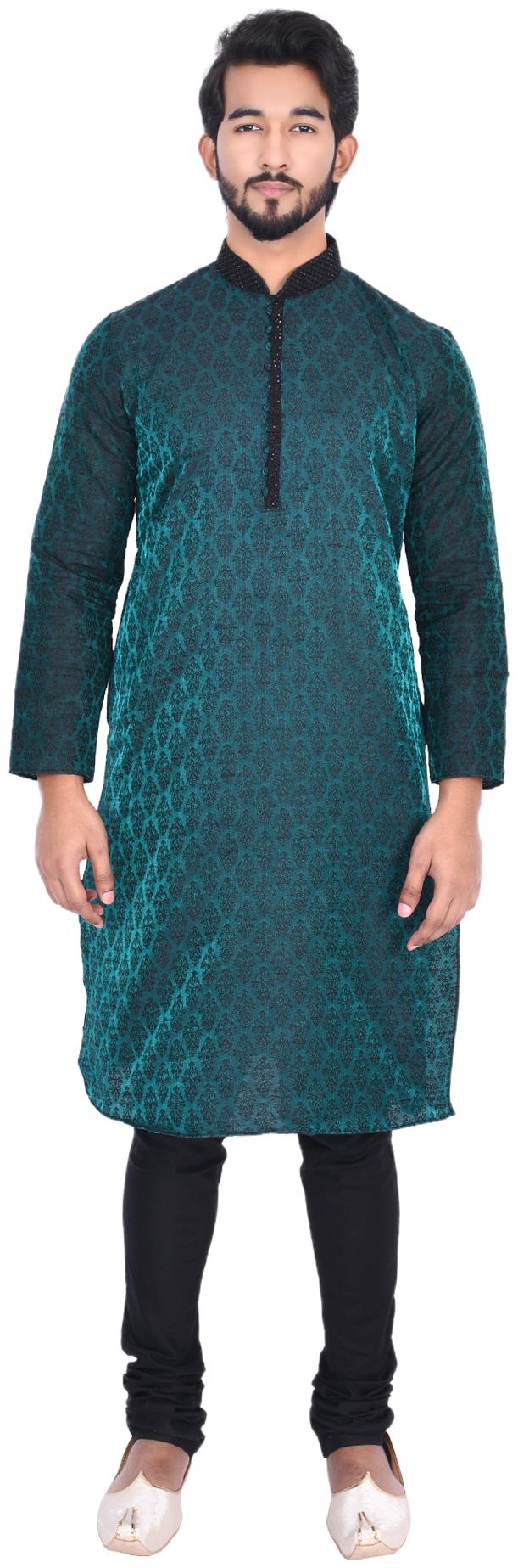 

Manyavar Men Green Full Sleeve Kurta Paired with Churidar