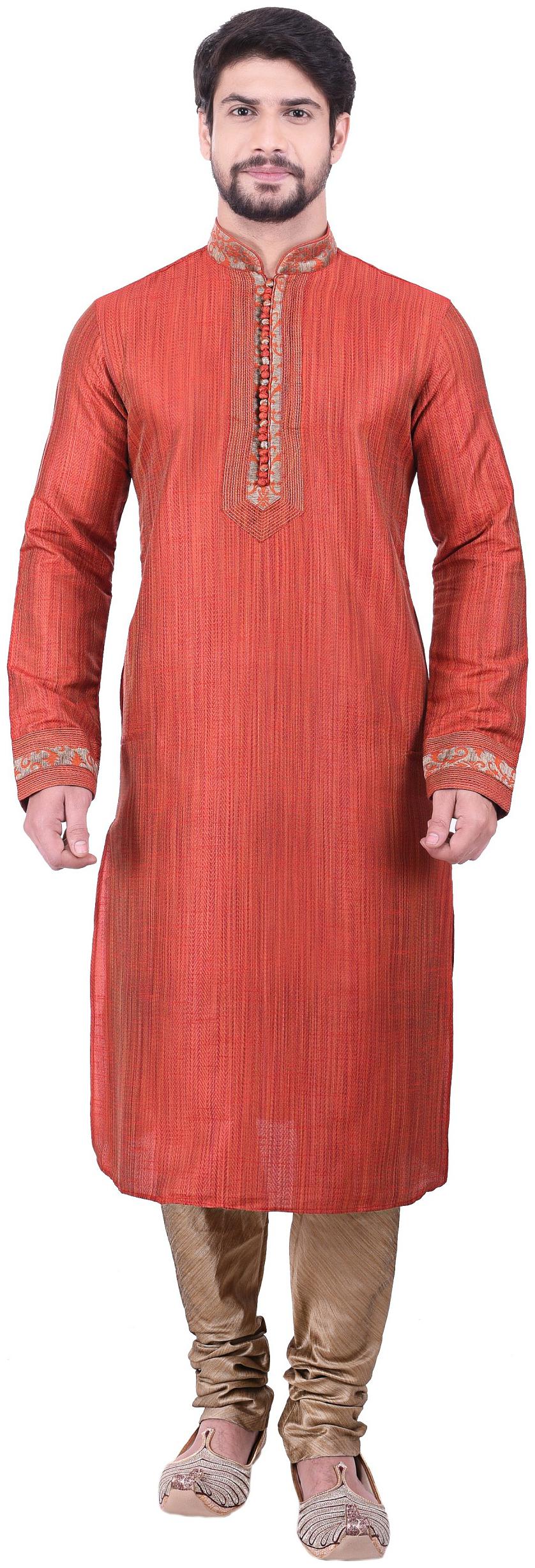 

Manyavar Men Red Full Sleeve Kurta Paired with Churidar